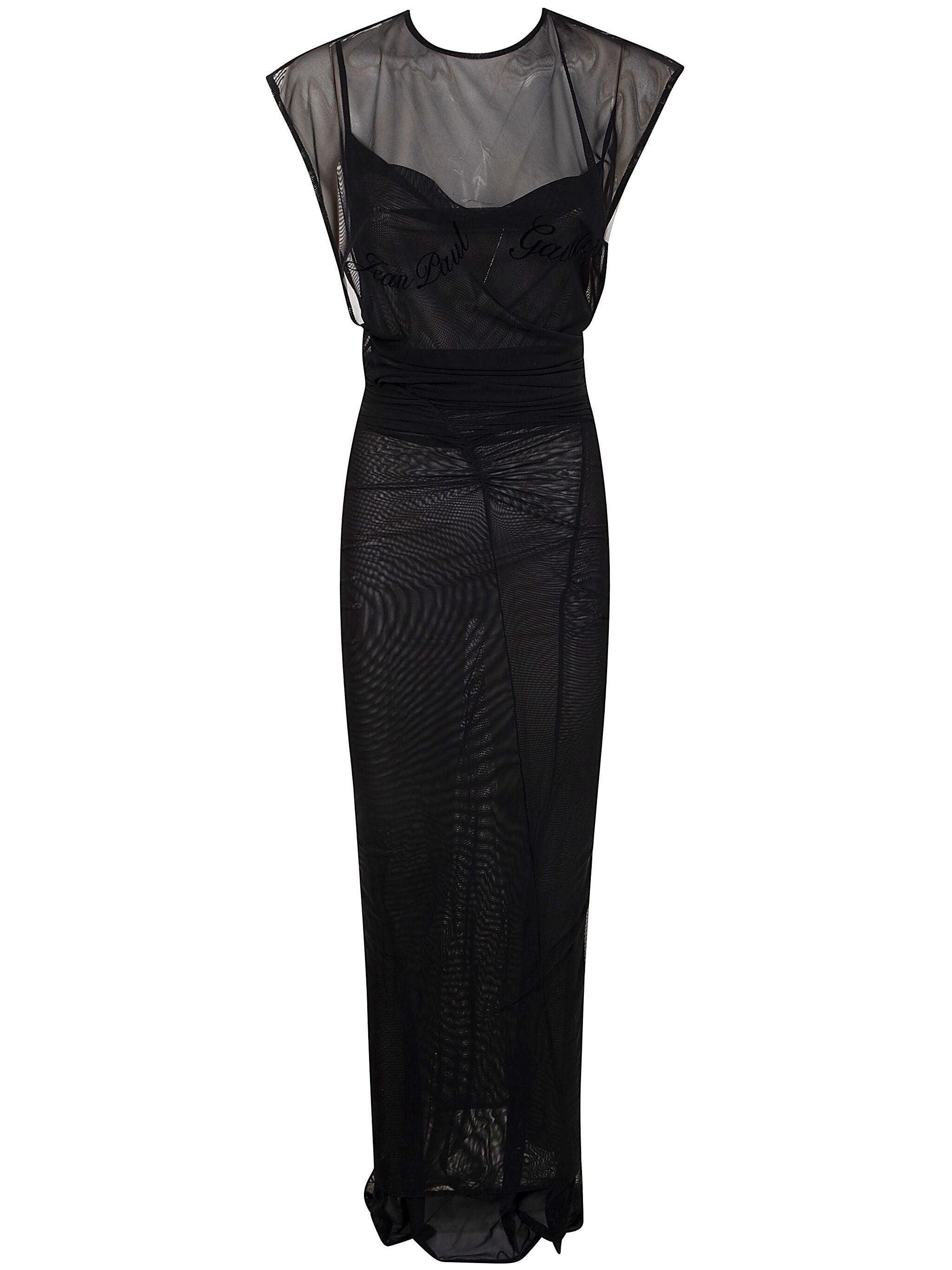 Jean Paul Gaultier Women Mesh Open Back Sleeveless Dress Velvet Flock "Jean Paul Gaultier" - 4