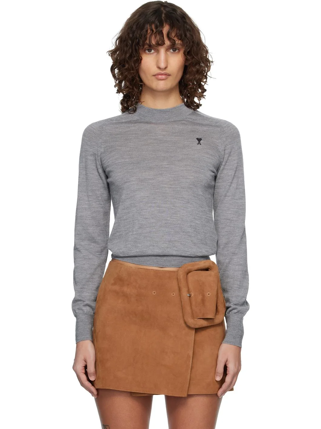 Gray Wool Crewneck Ami de Coeur Sweater - 1
