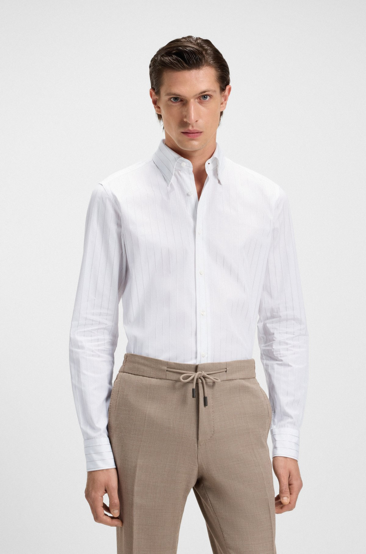 STRIPED SLIM-FIT SHIRT IN ITALIAN COTTON TWILL - 2