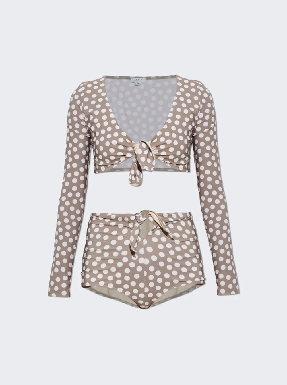 Long Sleeves Bikini Set Polka Taupe And Cream - 1