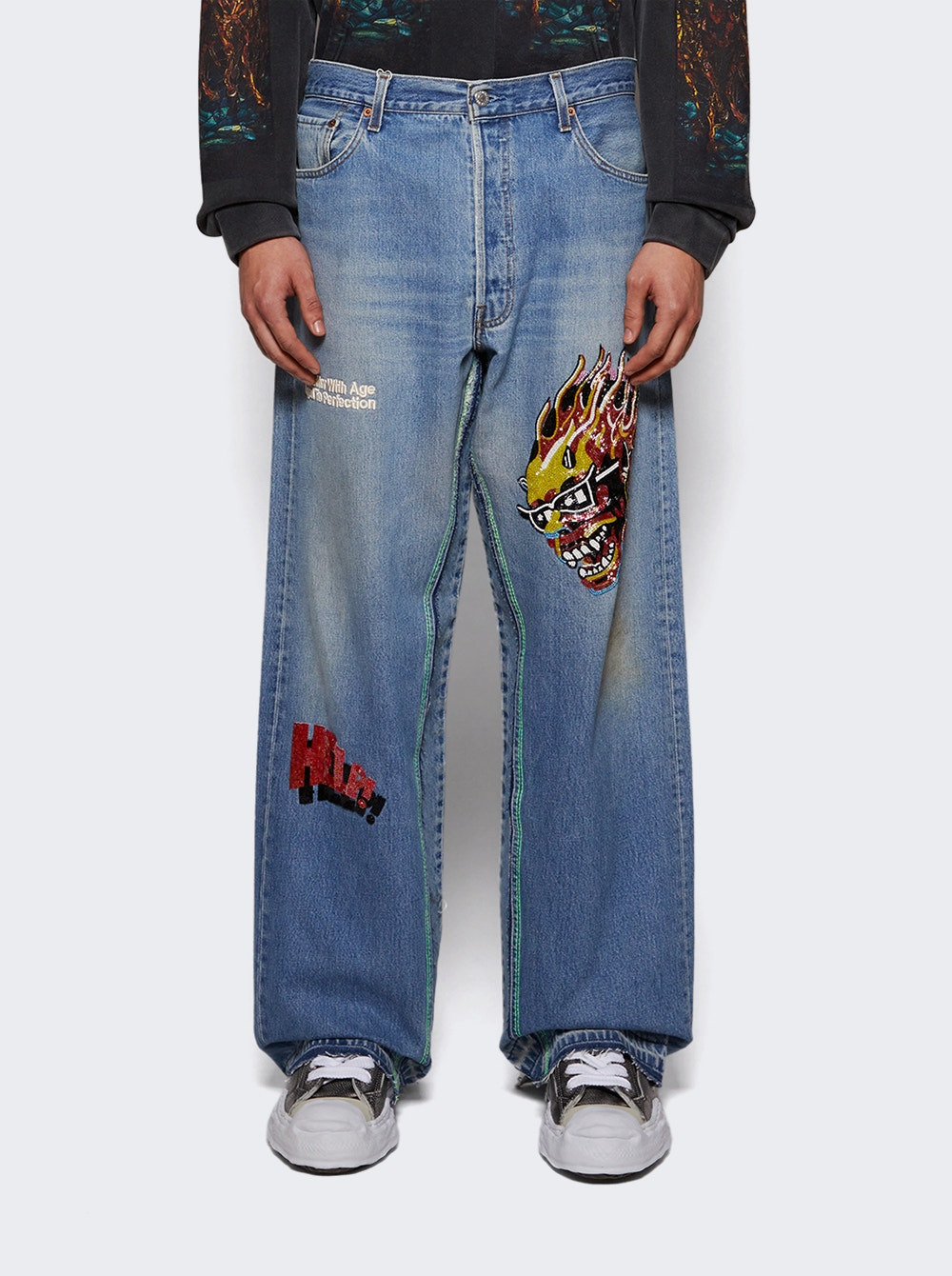 Sham Hand Beaded Double Wide Jeans Indigo - 2