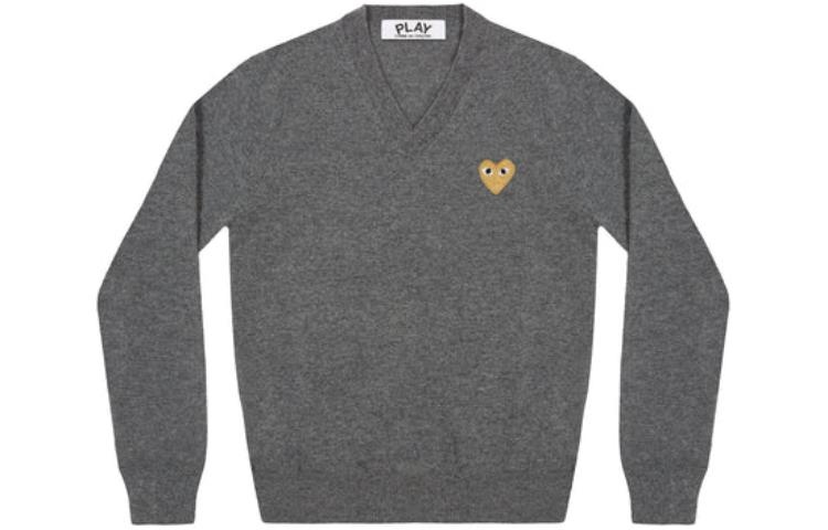 COMME des GARCONS PLAY V-Neck Pullover Gold Emblem 'Grey' AZN048-051-3 - 2