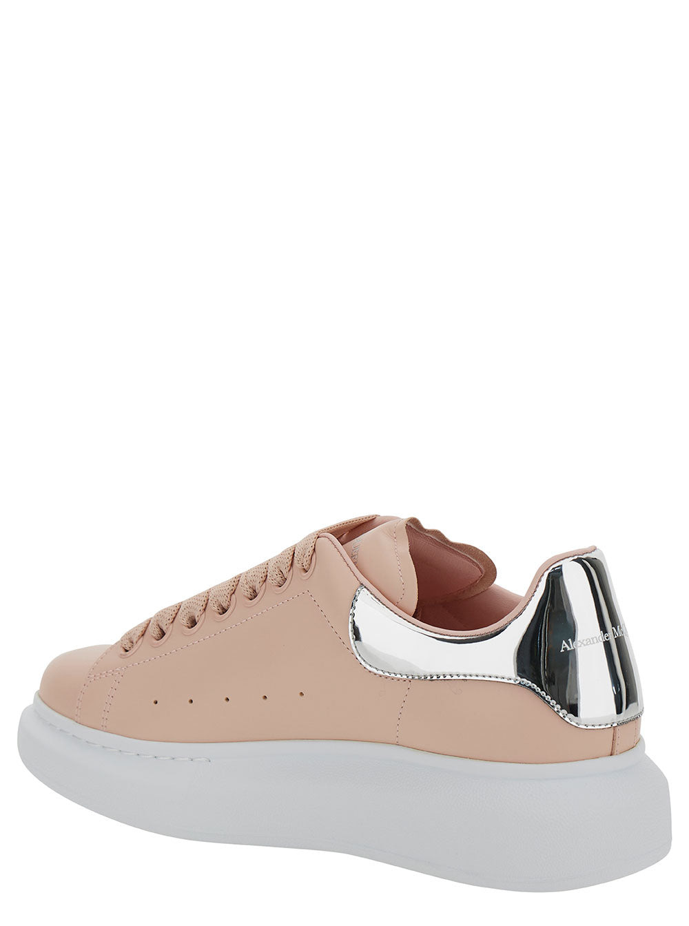 Alexander Mcqueen Women Pink Low Top Sneakers With Oversized Platform And Metallic Heel Tab In Leath - 3