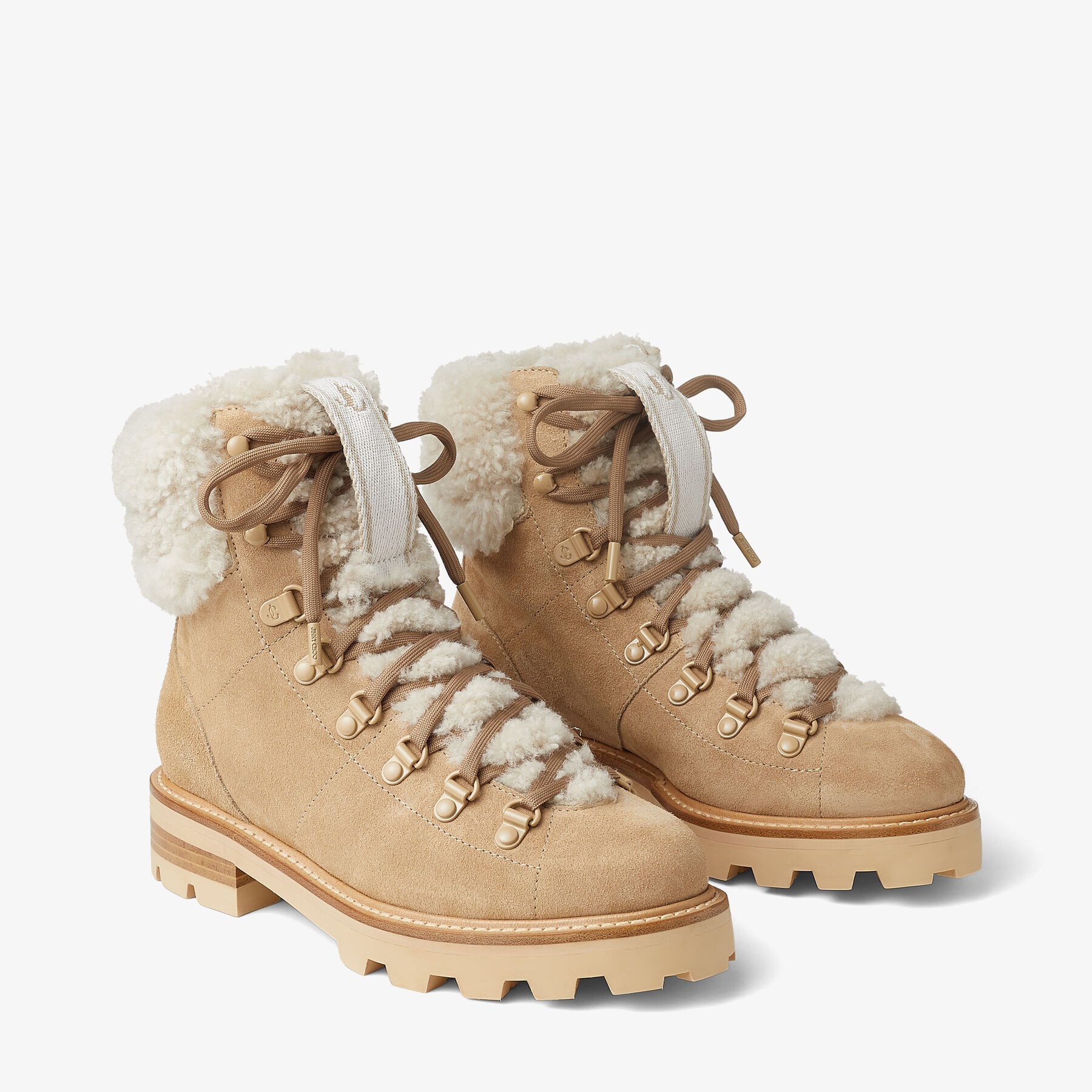 Eshe Flat Shearling
Stucco Suede Hiking Boots with Natural Shearling Collar - 3