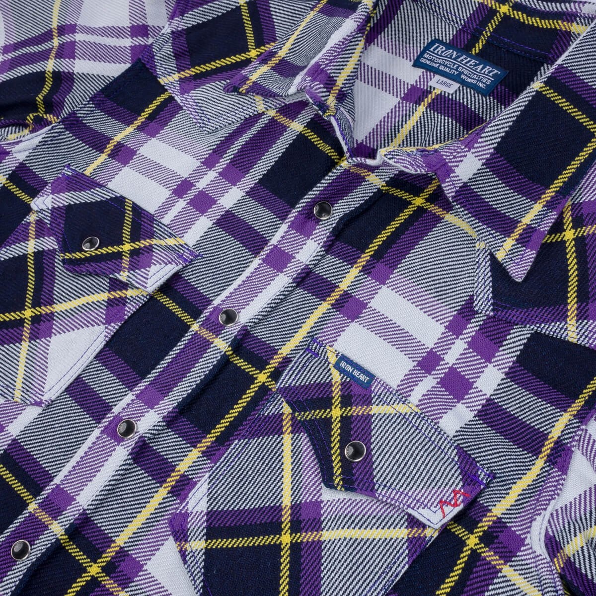 IHSH-390-PUR 9oz Selvedge American Check Western Shirt - Purple - 10