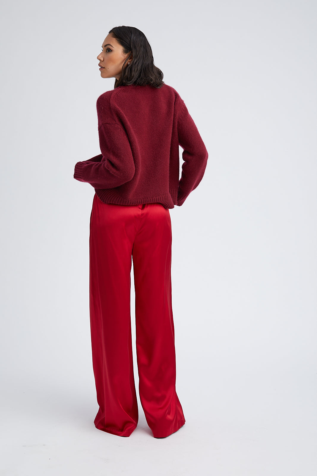 SCARLET SILK WIDE LEG PINTUCK PANTS - 4