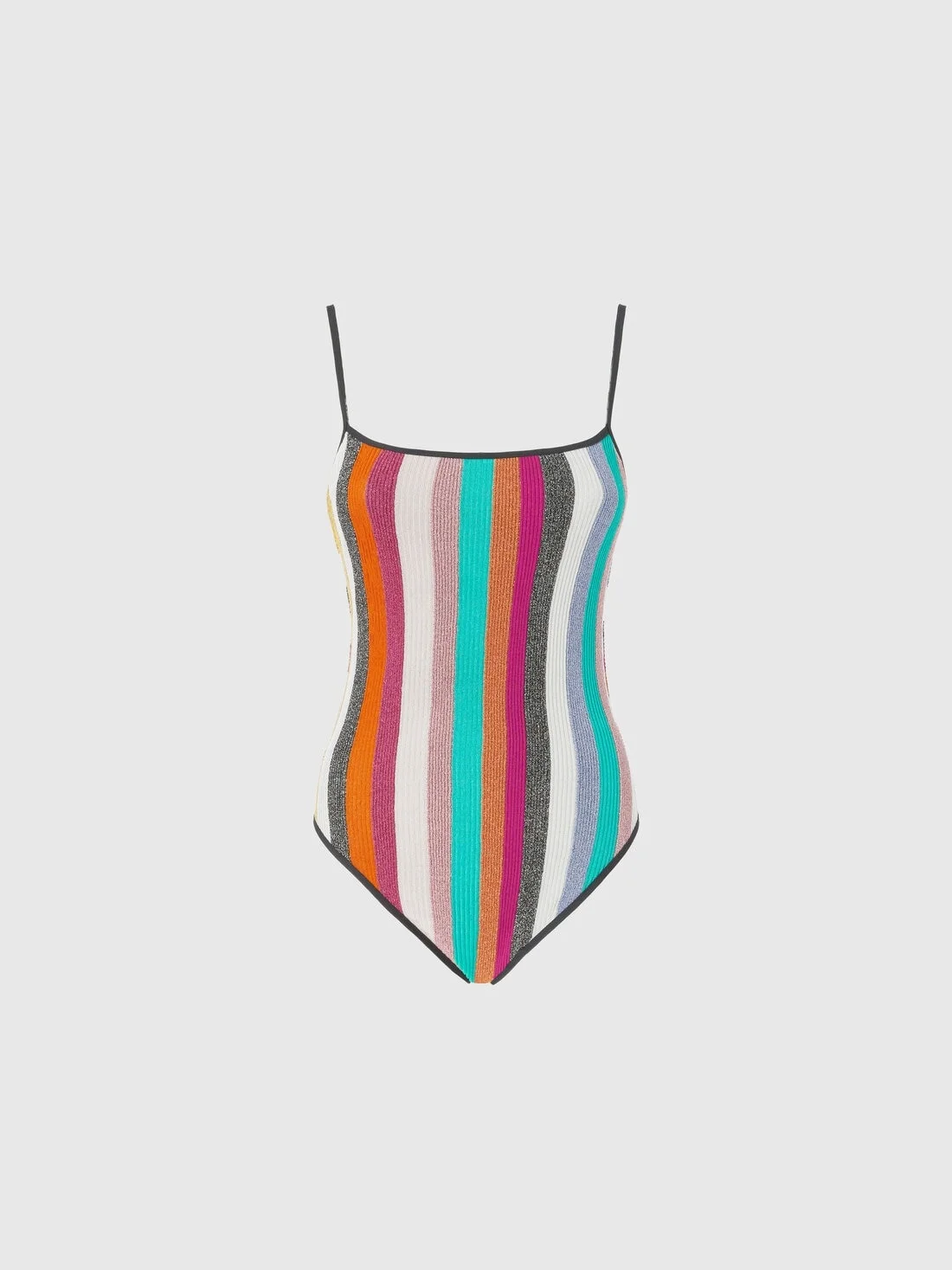 One-piece swimsuit in striped ribbed lamé knit - 1