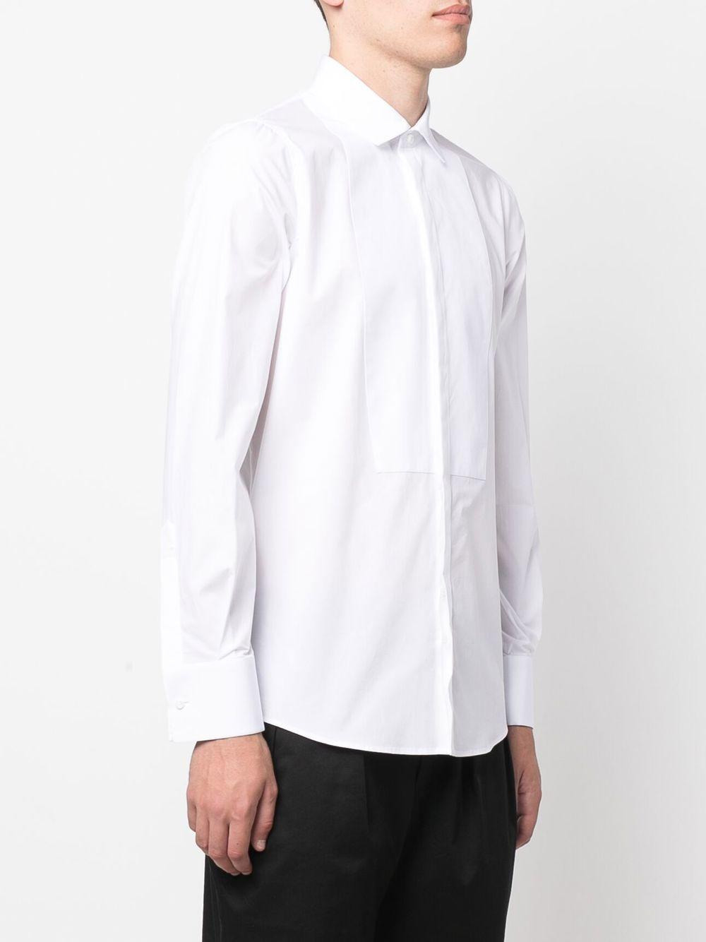White cotton shirt with plastron and hidden front closure. - 4