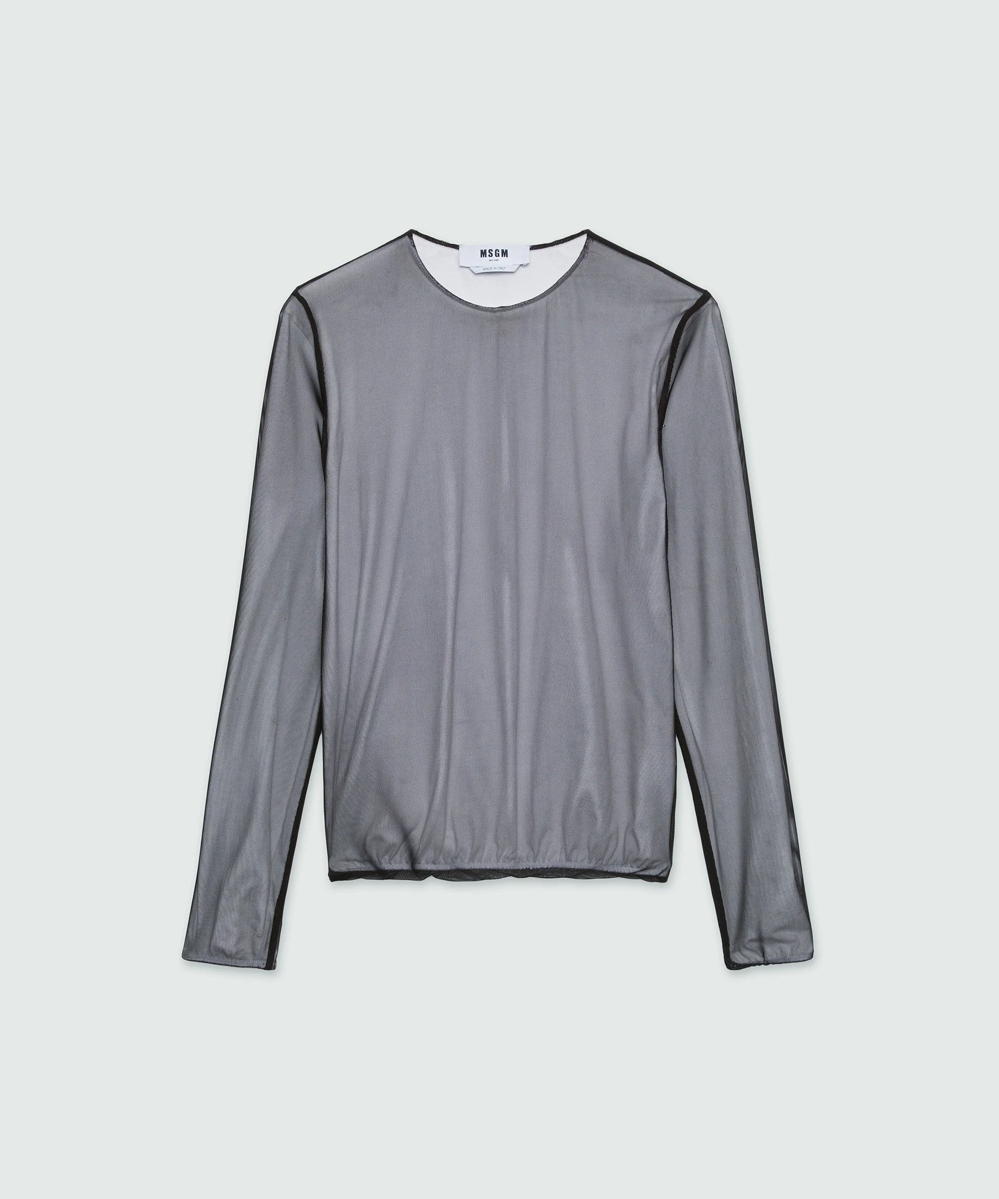 White knitted top with tulle overlay - 1