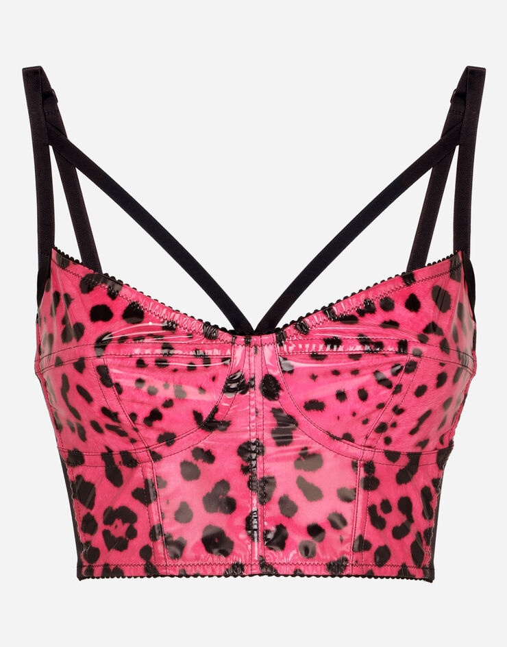 Foiled satin bustier with neon leopard print - 3