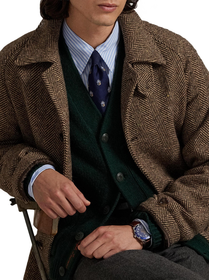 Men's Donegal Tweed Balmacaan Coat - Brown Tan Multi 5