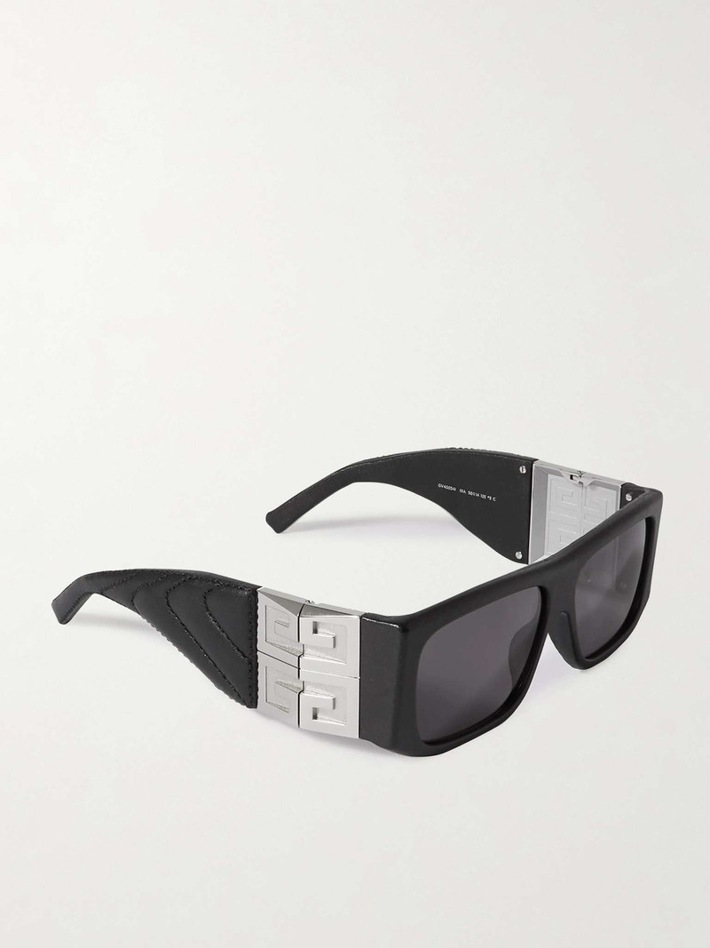 4G Square-Frame Acetate, Silver-tone and Leather Sunglasses 3
