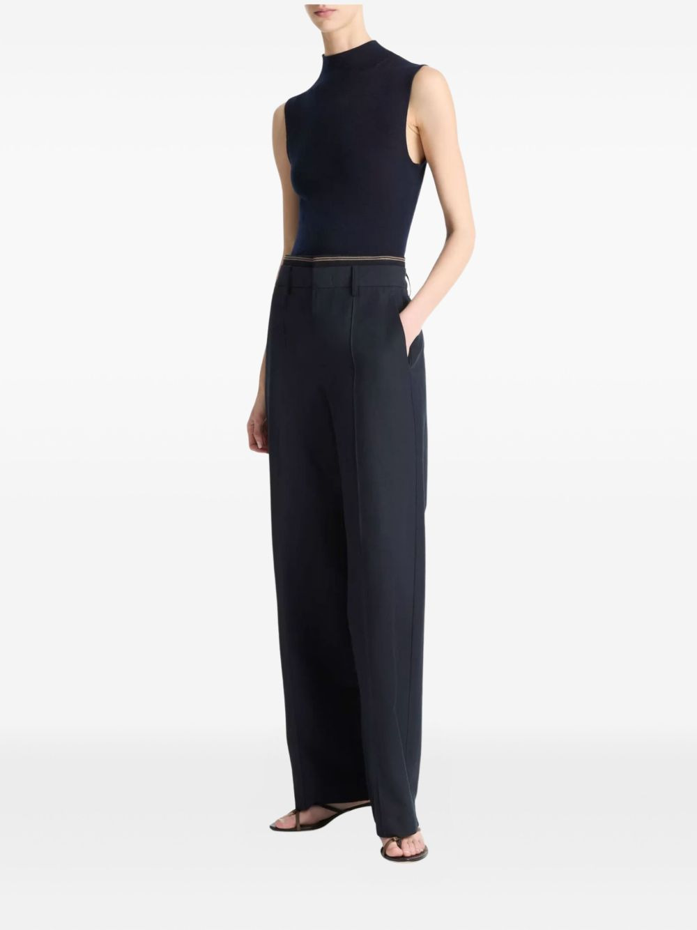 ribbed-trim straight trousers - 3