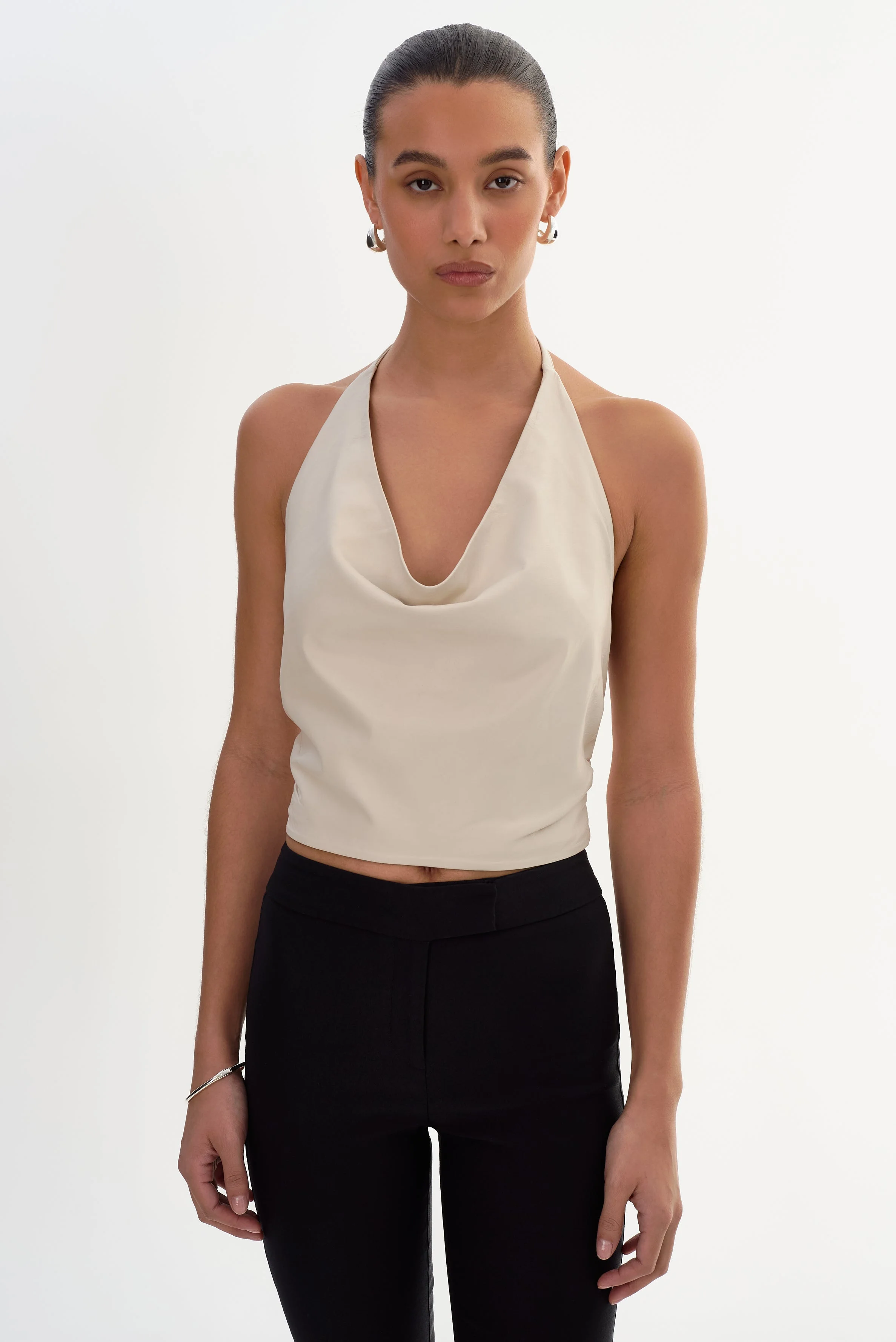 SYEDA | Cowl Neck Leather Top - 1