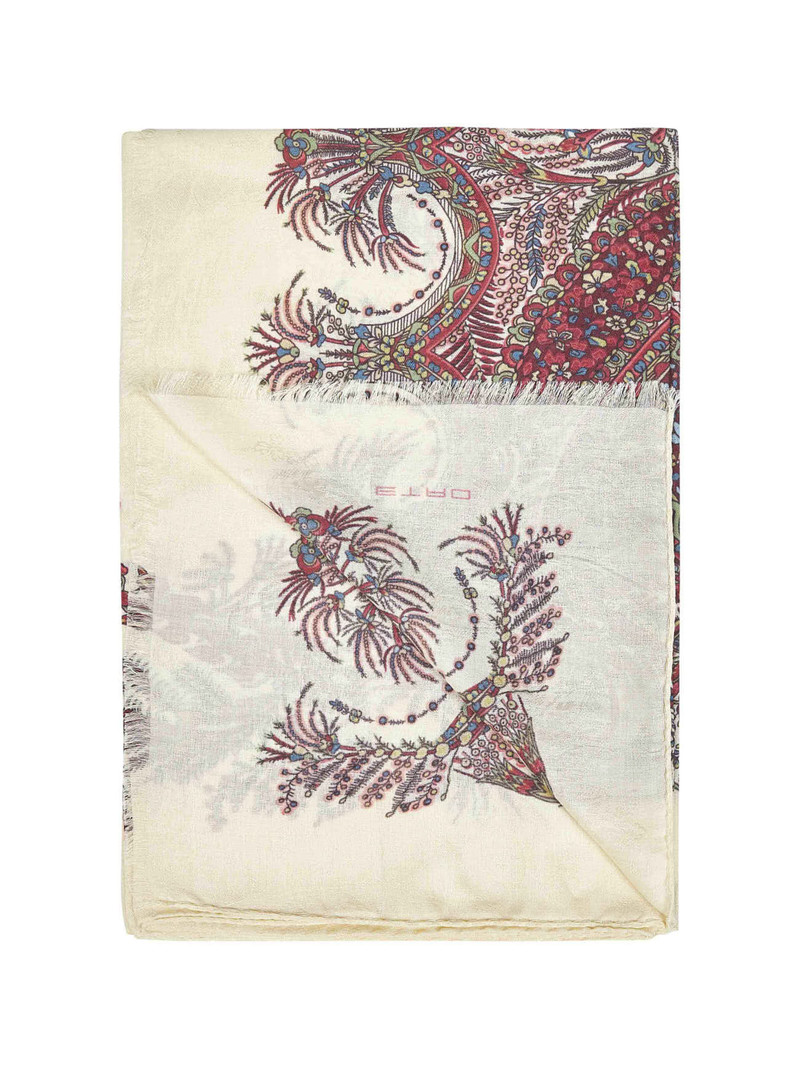 Etro Burgundy cashmere-modal blend printed scarf outlook