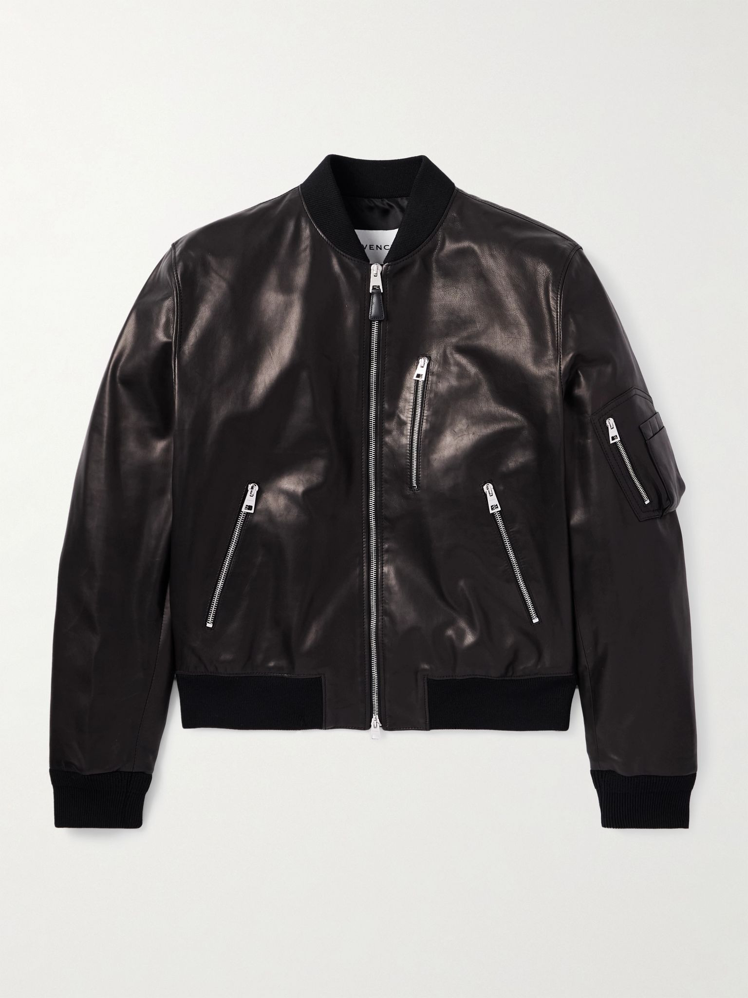 Leather Bomber Jacket Black - 1
