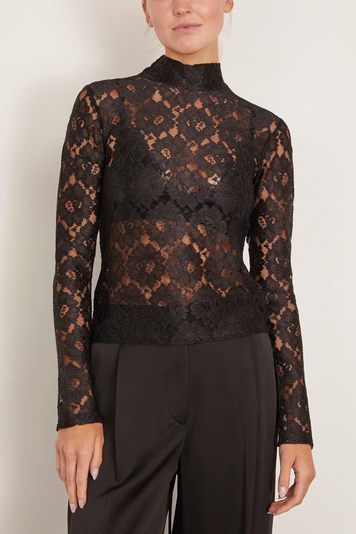 Lace Turtleneck Top in Black - 3
