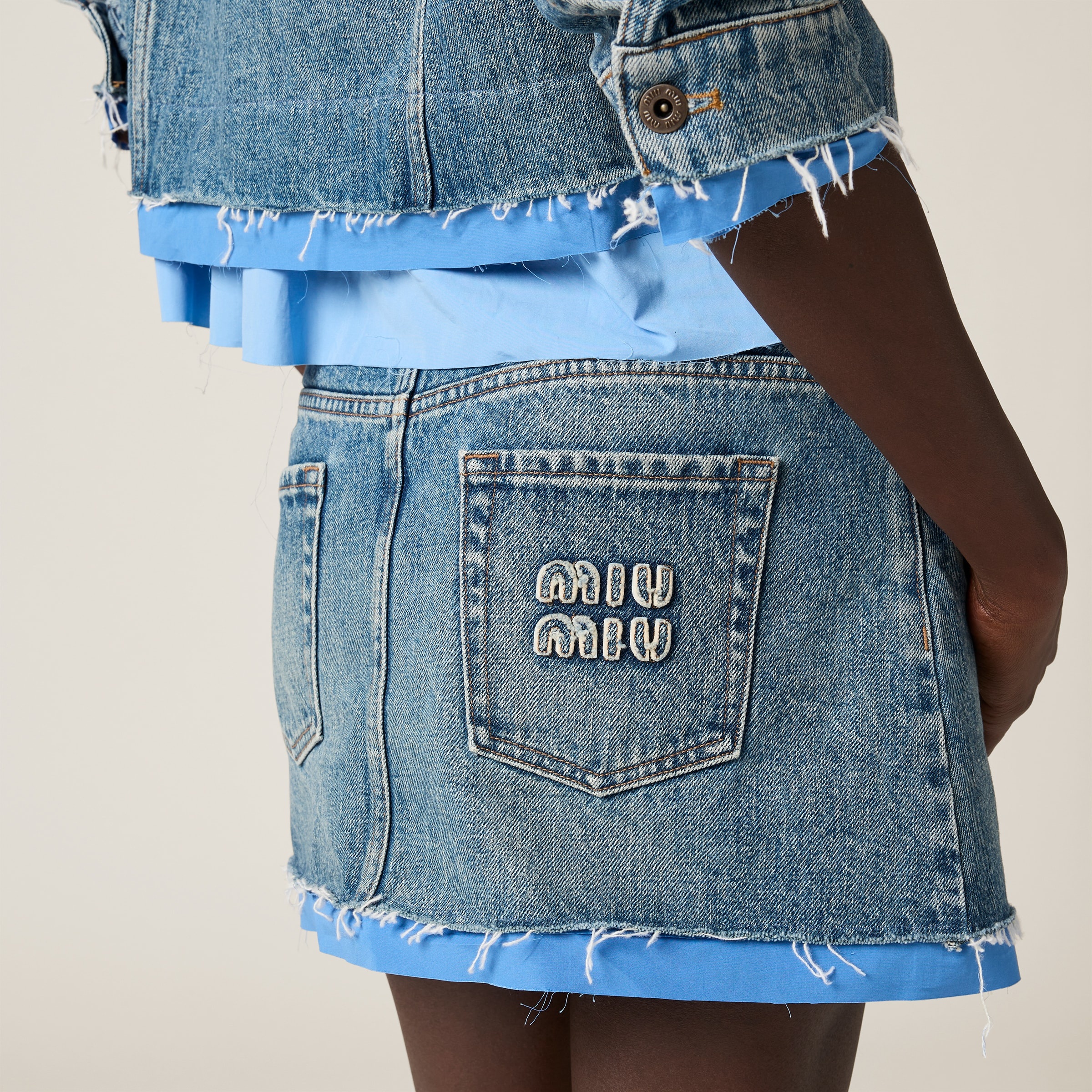 Denim and poplin miniskirt - 4