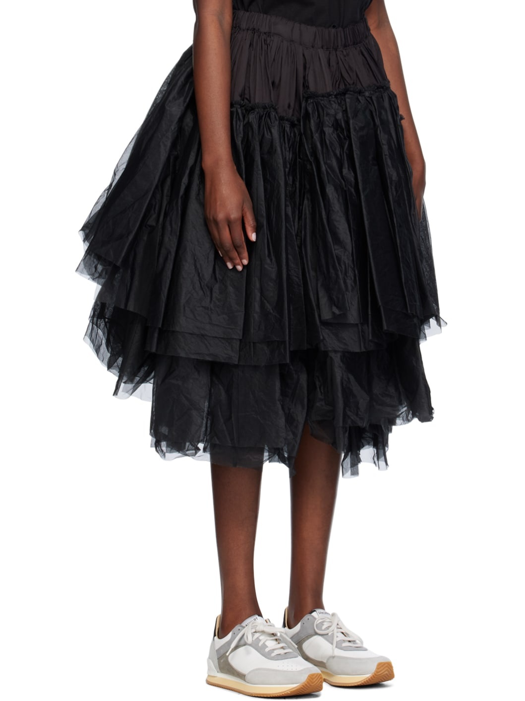 Black Tiered Midi Skirt - 2