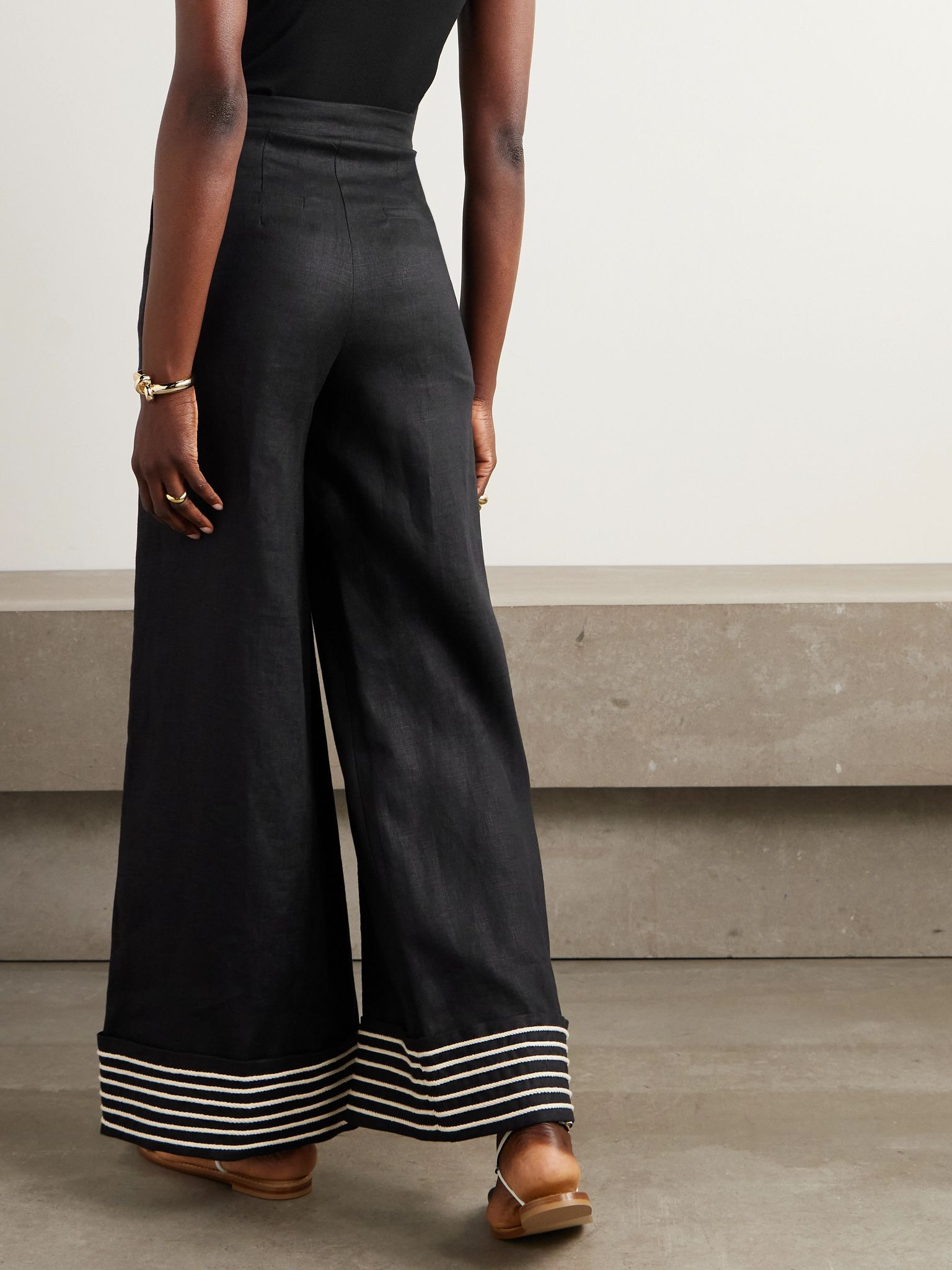 Tu Sutileza embroidered linen wide-leg pants Black - 4