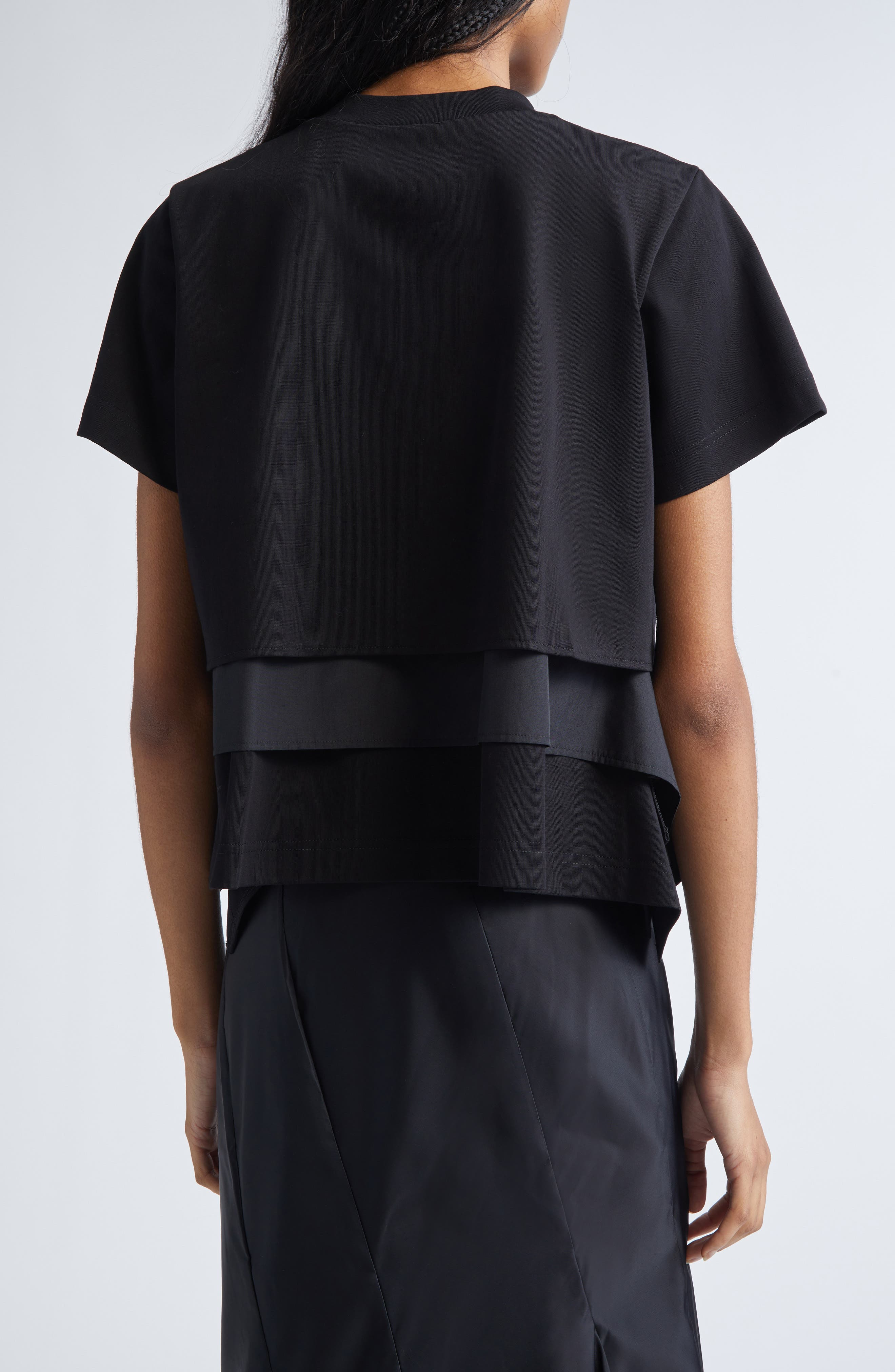 Sacai Mixed Media Poplin & Jersey Pocket T-Shirt in Black/Black at Nordstrom - 3