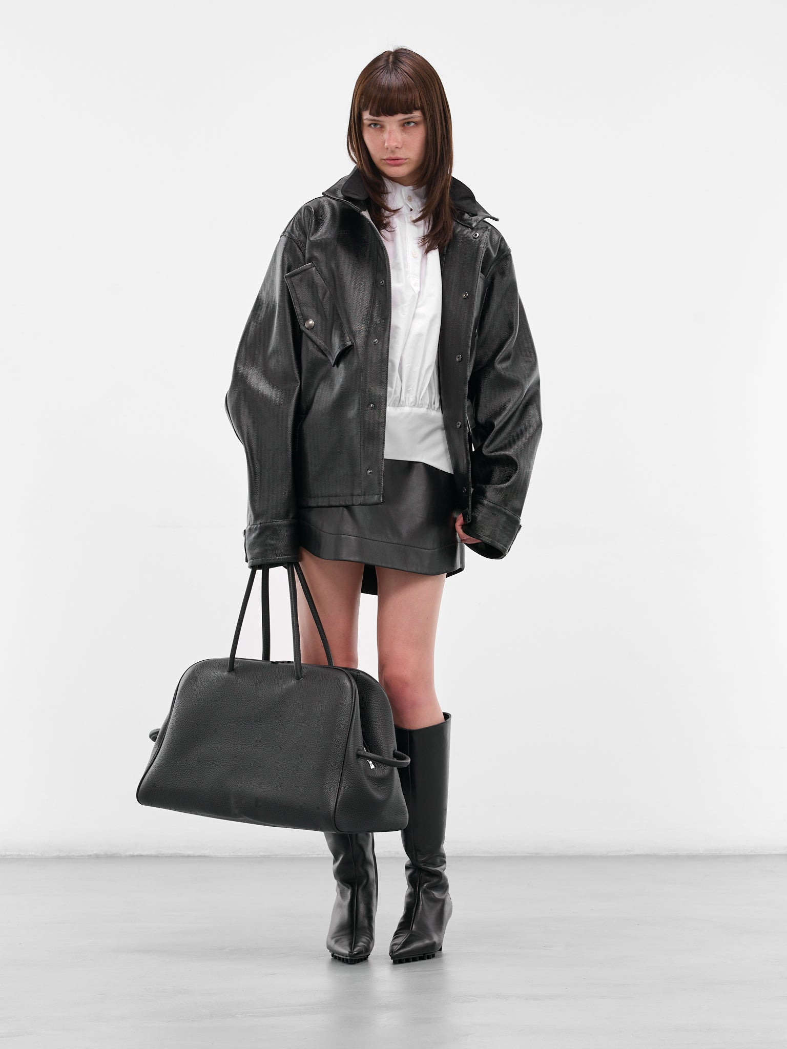 Black Laminated Cotton Belted Jacket - 6
