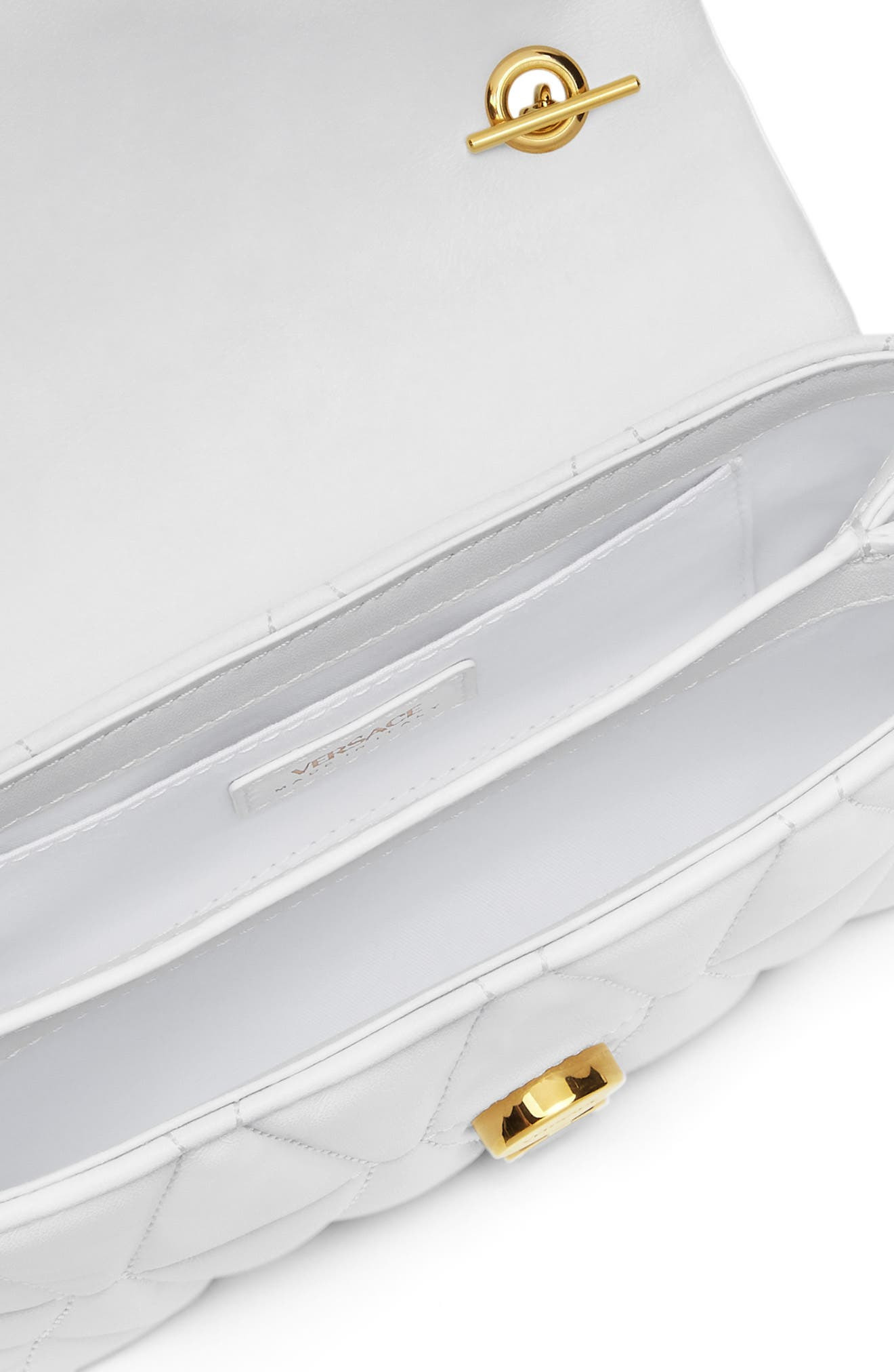 Versace Mini Kleio Quilted Leather Shoulder Bag in Porcelain White Versace Gold at Nordstrom - 3