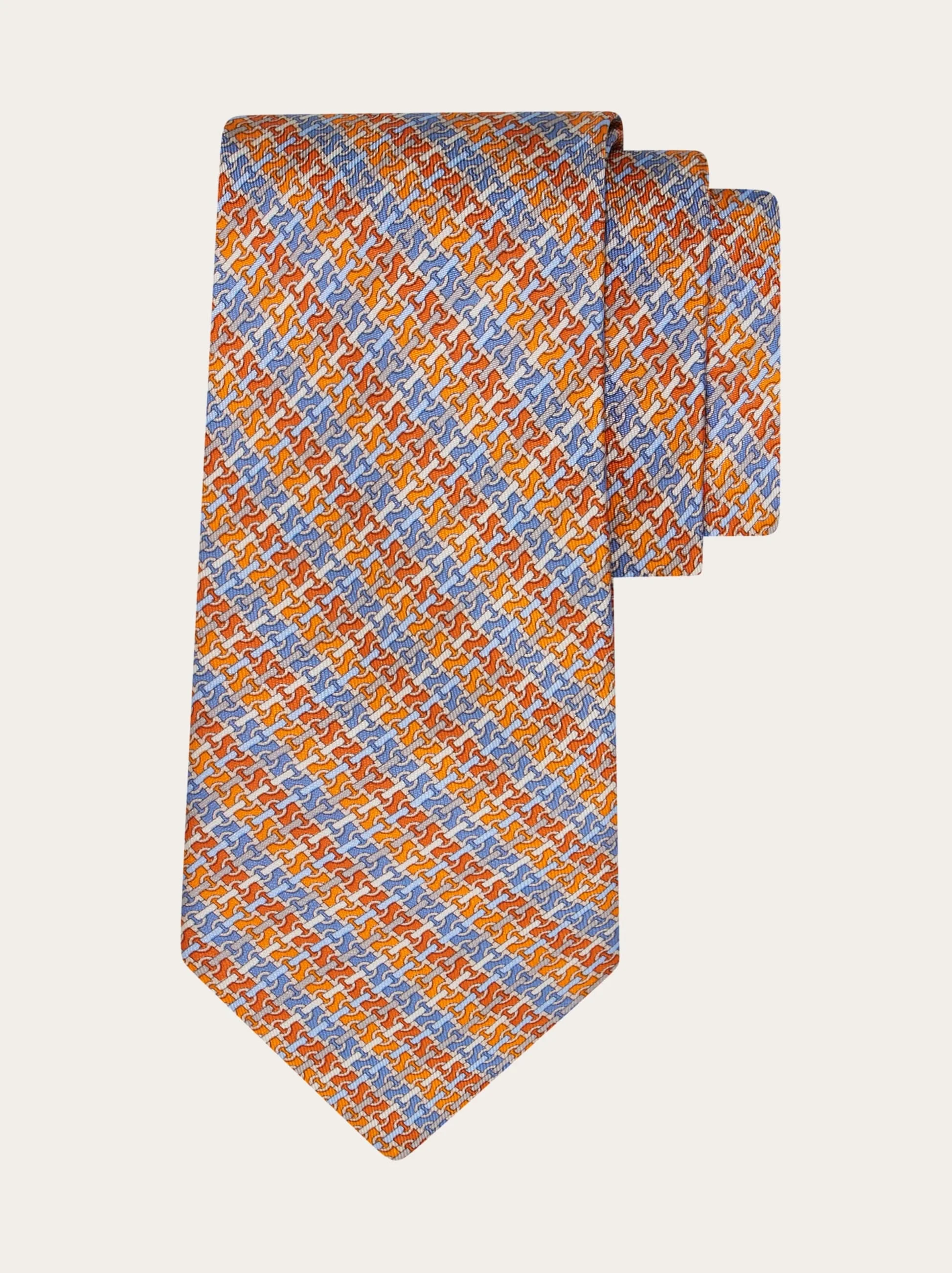 Gancini chain print silk tie - 1