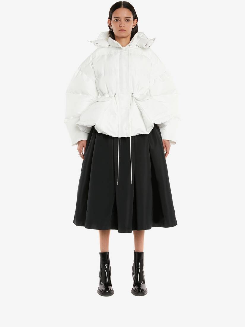 Mcqueen Graffiti Peplum Puffer Jacket in White - 2
