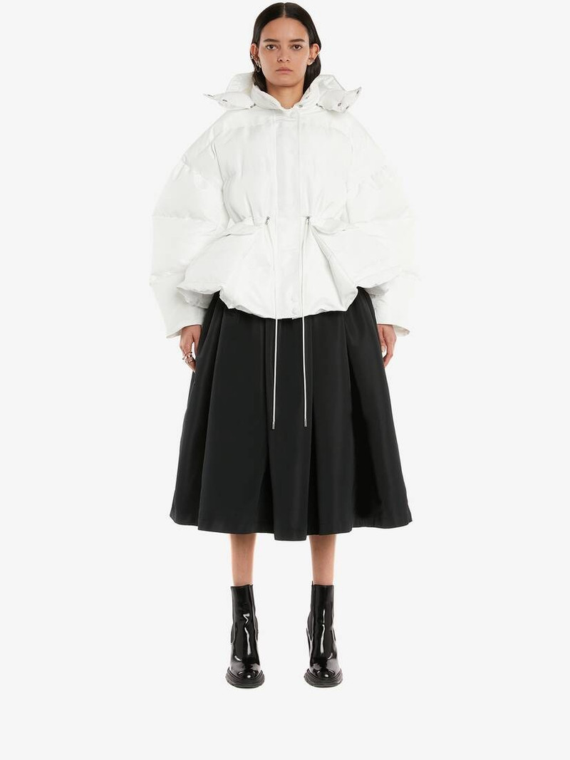 Alexander McQueen Mcqueen Graffiti Peplum Puffer Jacket in White outlook