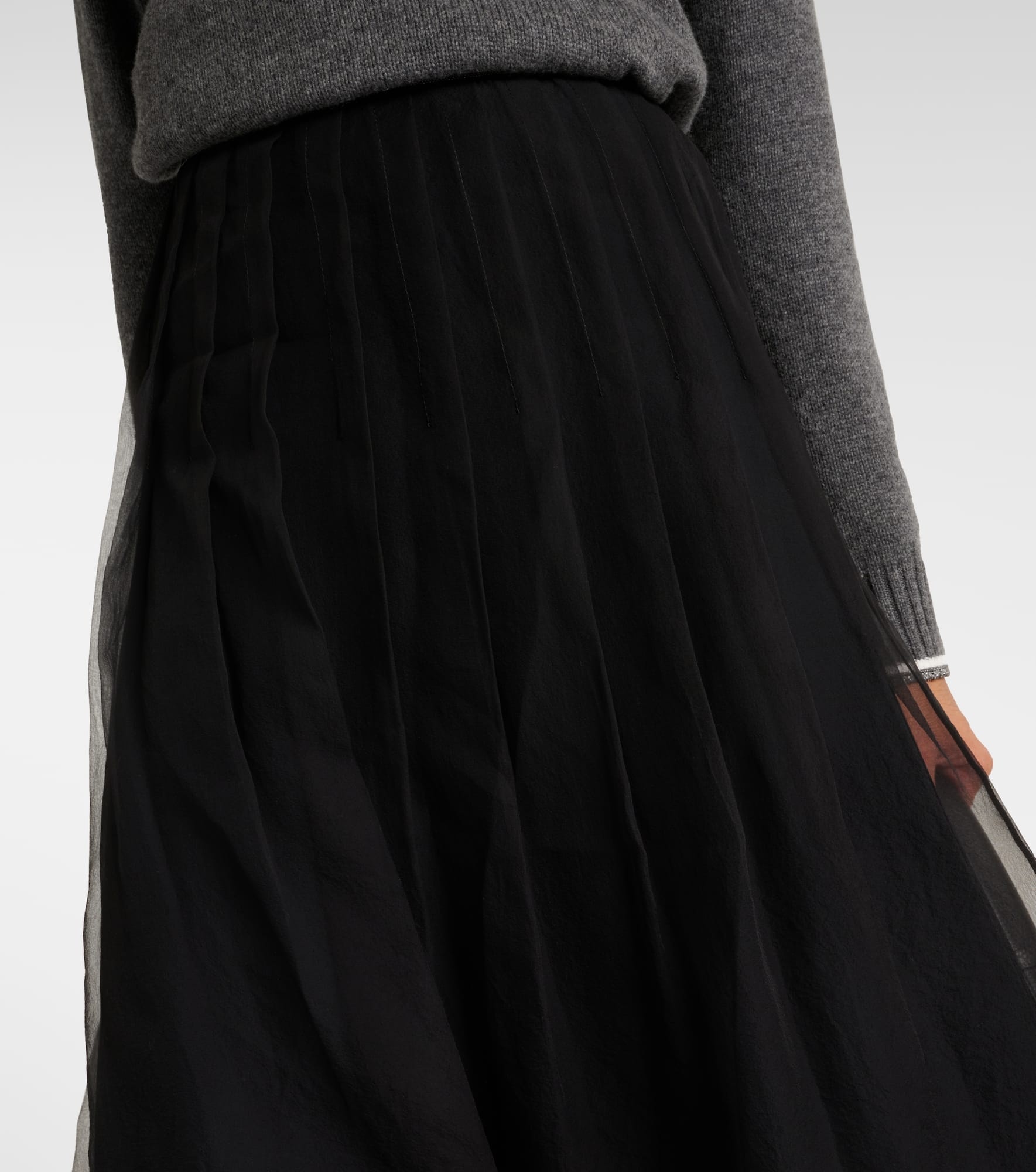 Pleated silk organza midi skirt - 4