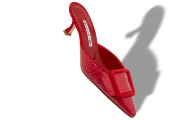 Manolo Blahnik Red Calf Leather Buckle Detail Mules outlook