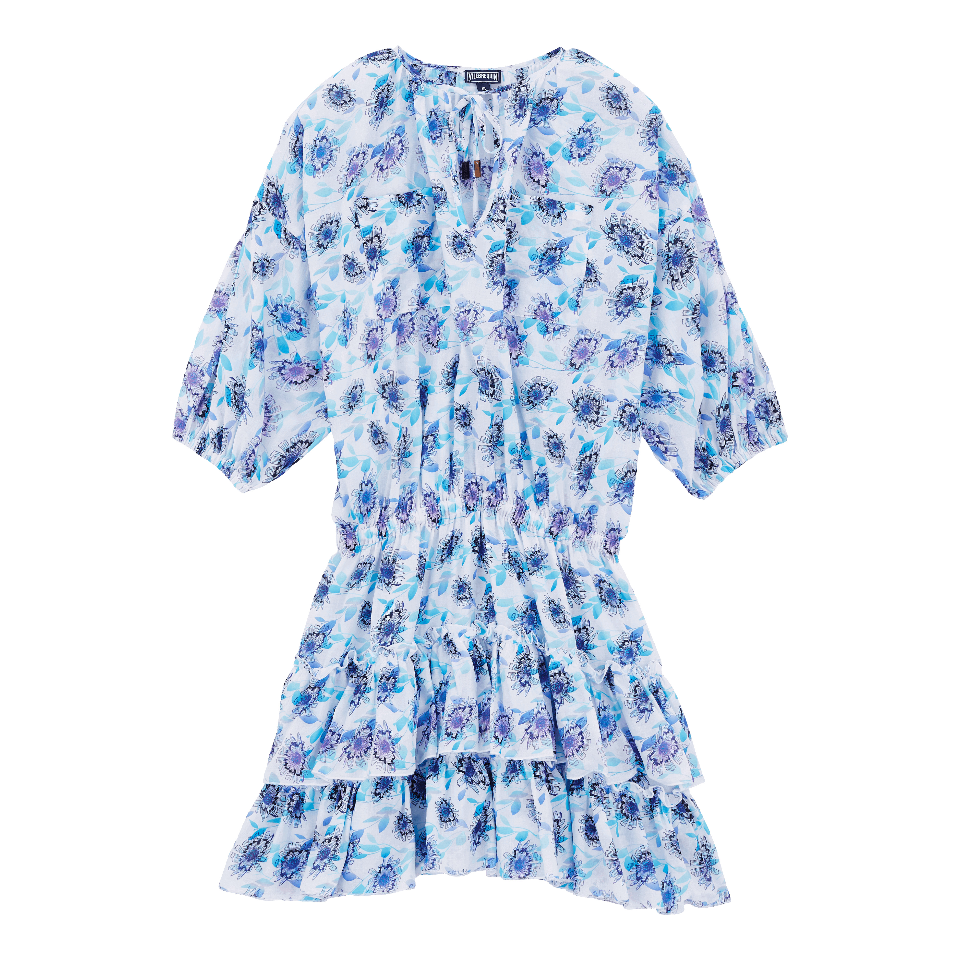Women Short Ruffles Cotton Dress Flash Flowers - 1