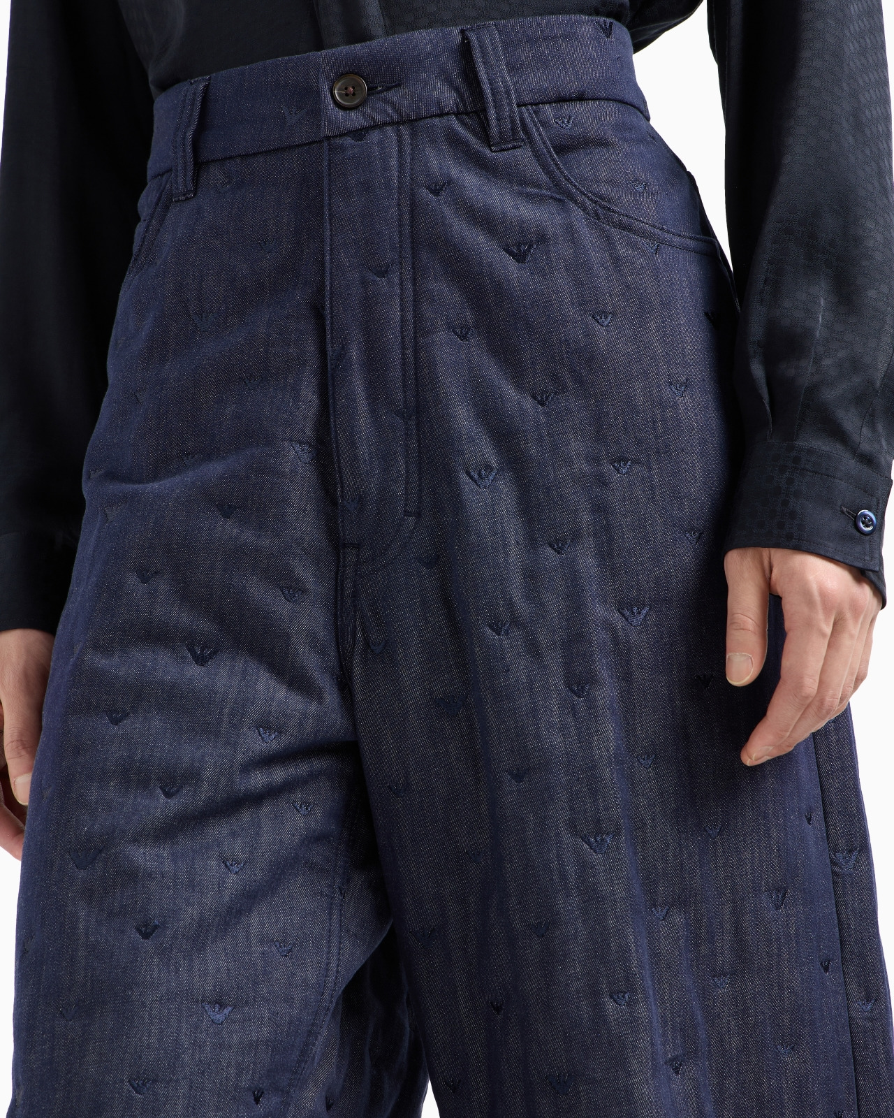 DENIM JEANS WITH ALL-OVER MICRO-EAGLE EMBROIDERY - 5