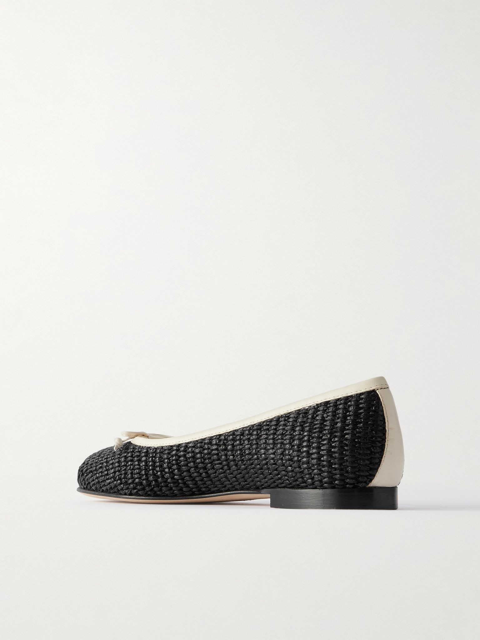 Veralli leather-trimmed raffia ballet flats Black - 3