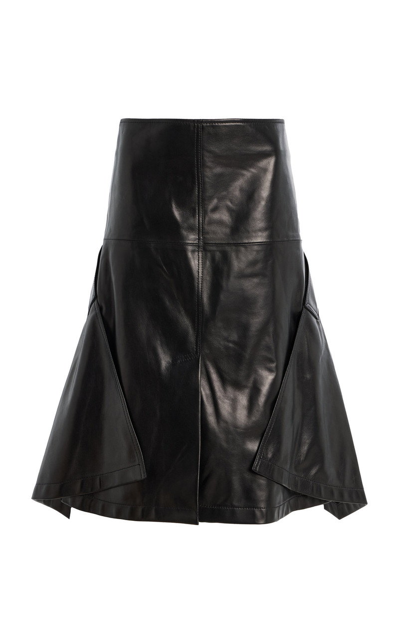 The Frankie Cascade-Hem Leather Knee-Length Skirt black 1