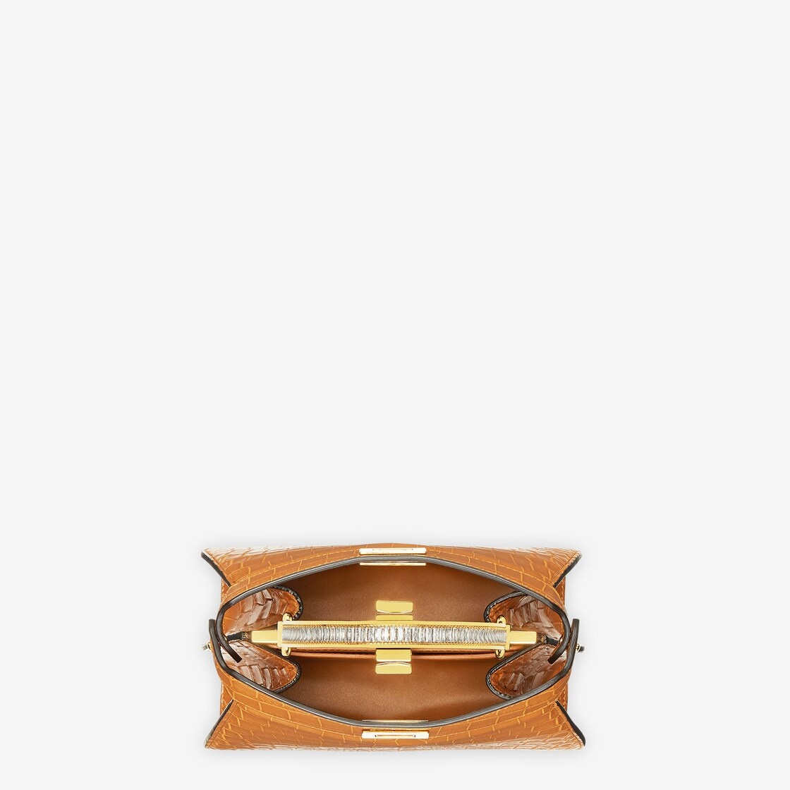 Iconic Peekaboo ISeeU bag in an ideal, compact size. Made of exquisite, brown crocodile leather and  - 4