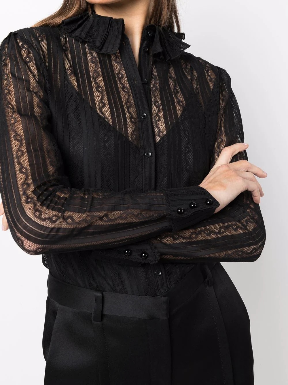 frilled-neck lace shirt - 5