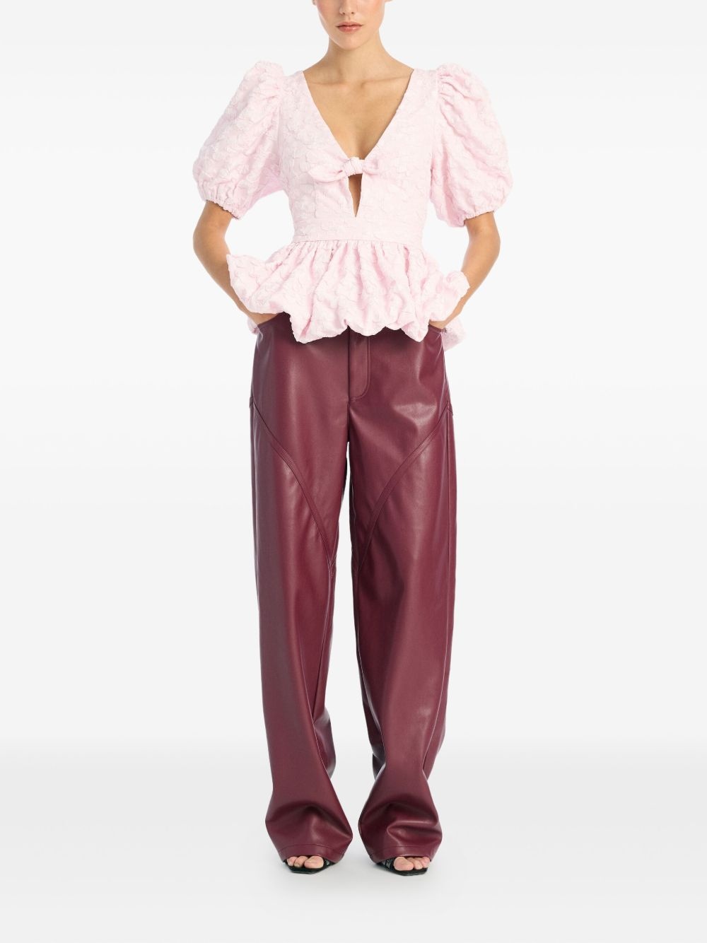 puff-sleeve jacquard top - 2