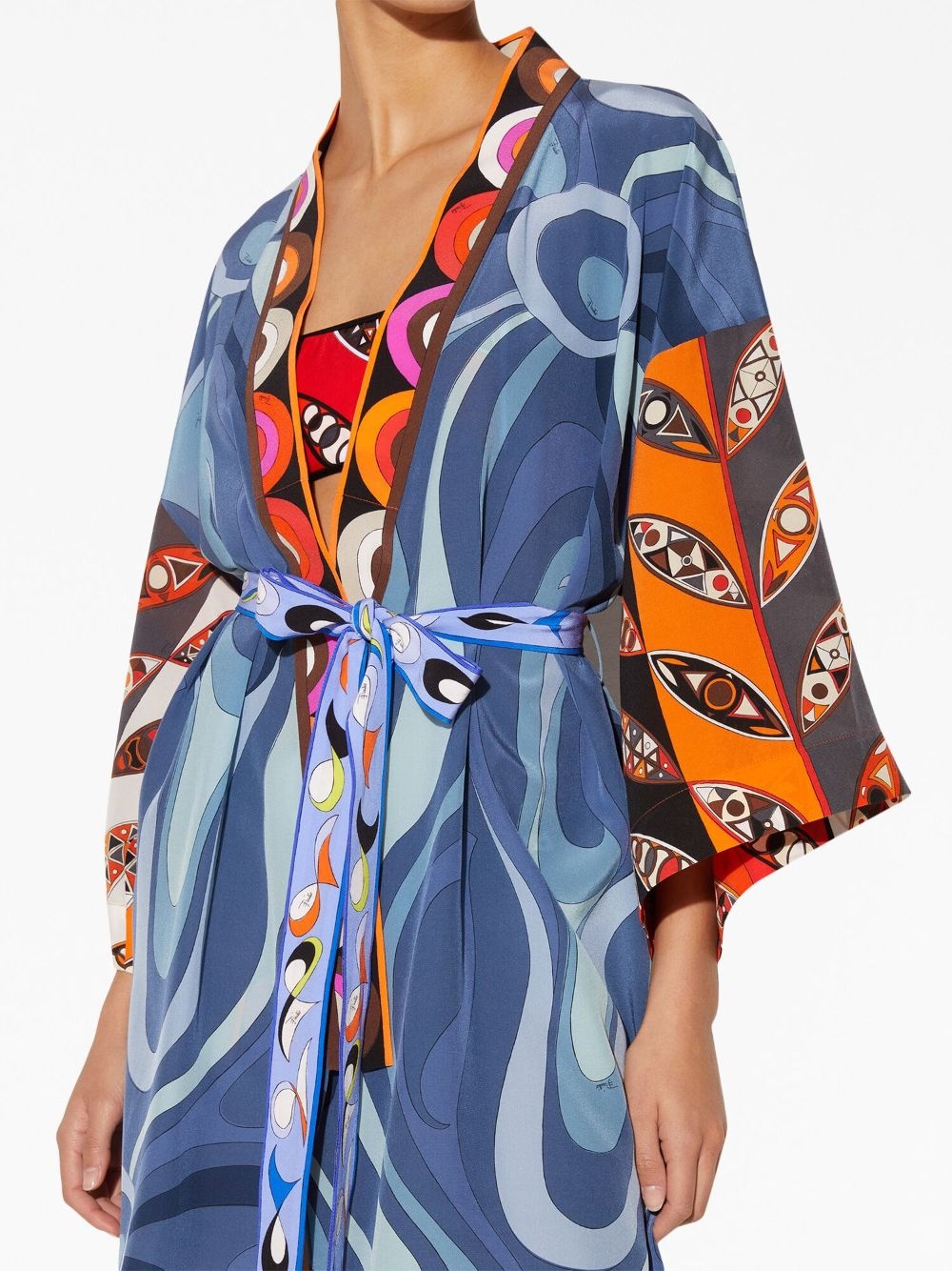 graphic-print silk robe minidress - 5