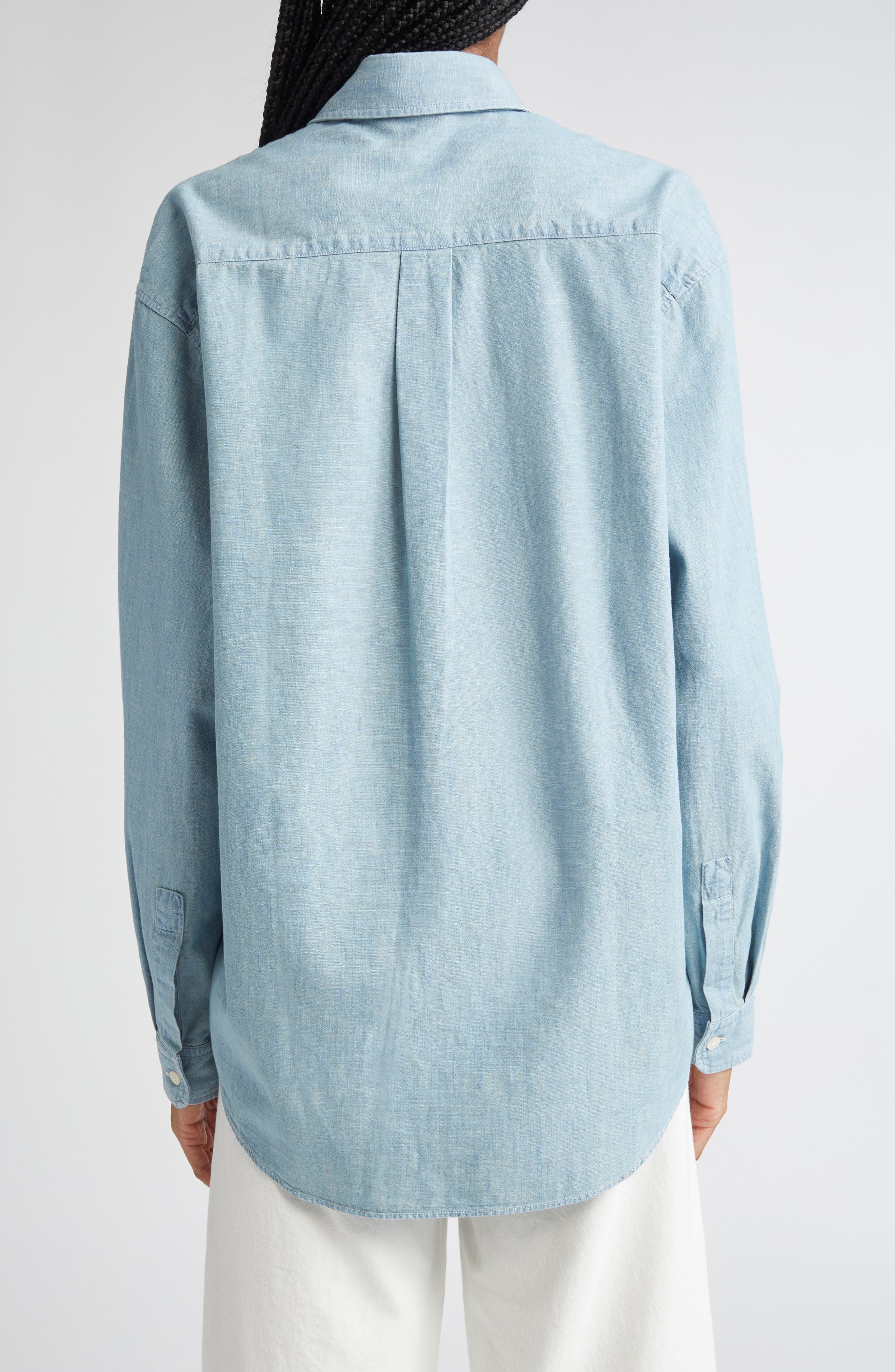 Sporty & Rich Embroidered Crest Oversize Chambray Button-Up Shirt at Nordstrom - 2