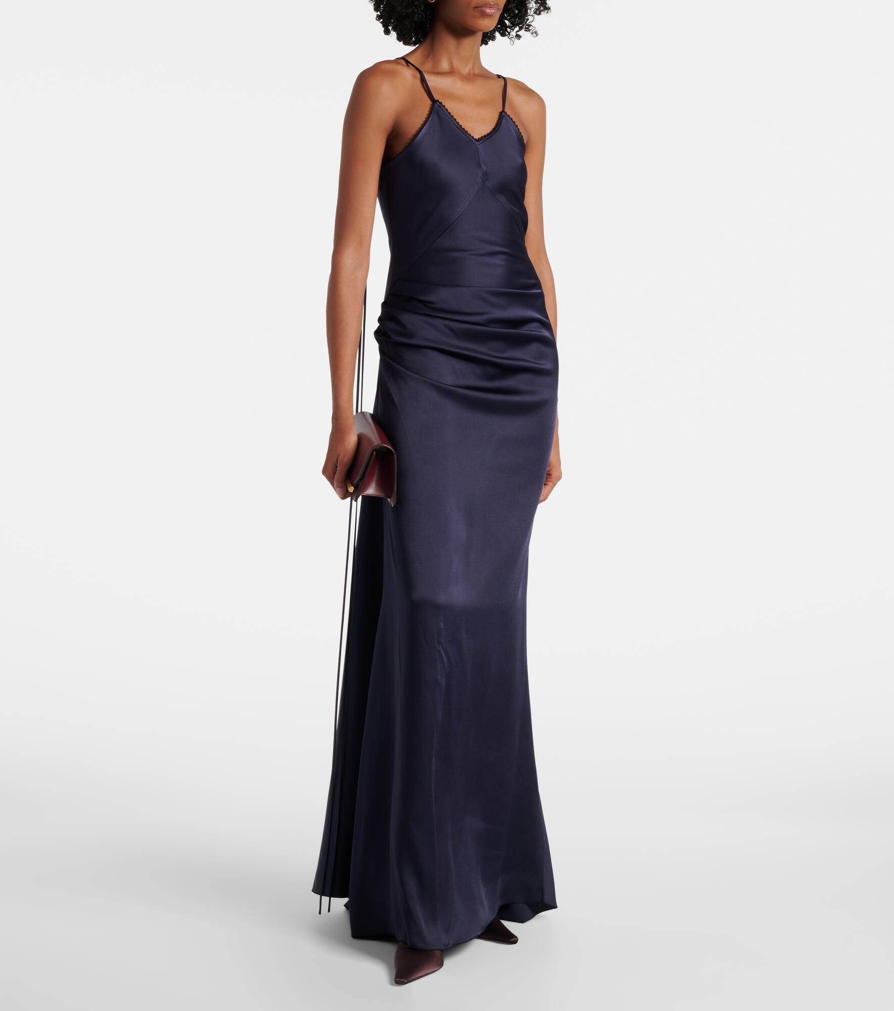 Lace-trimmed satin maxi dress - 2