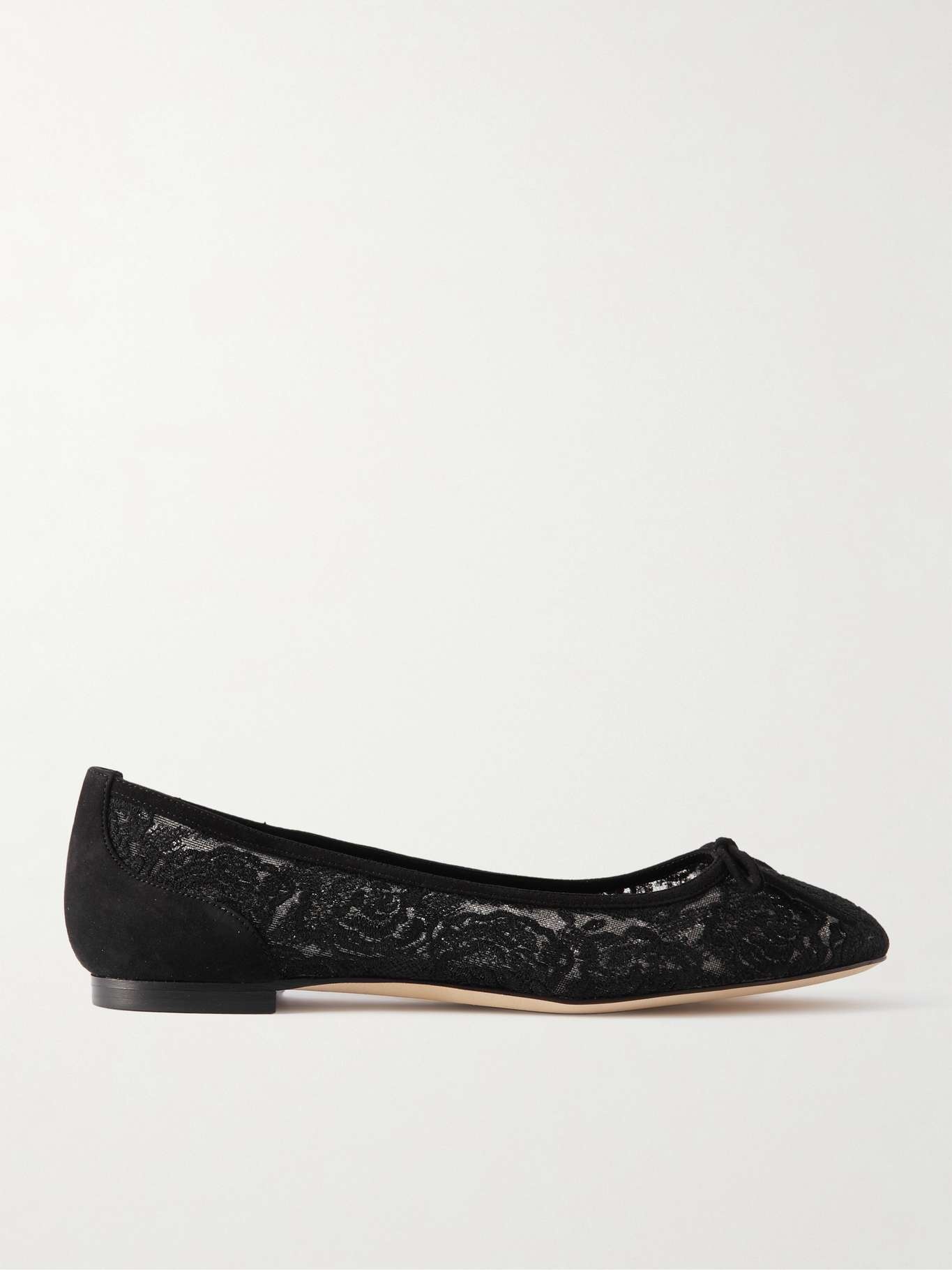 Verizzo bow-detailed suede-trimmed cotton-blend lace ballet flats - 1