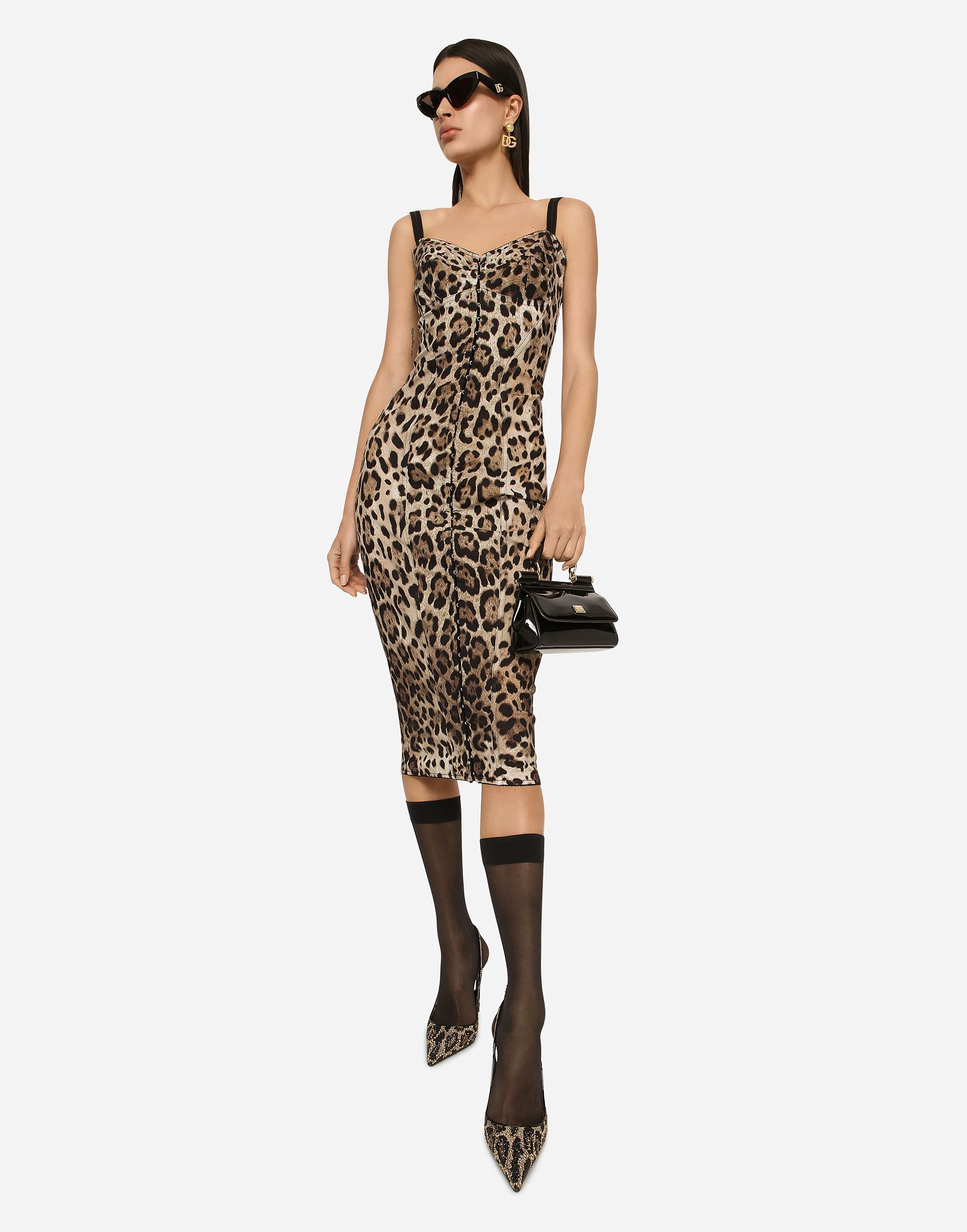 Marquisette calf-length dress with leopard print - 6