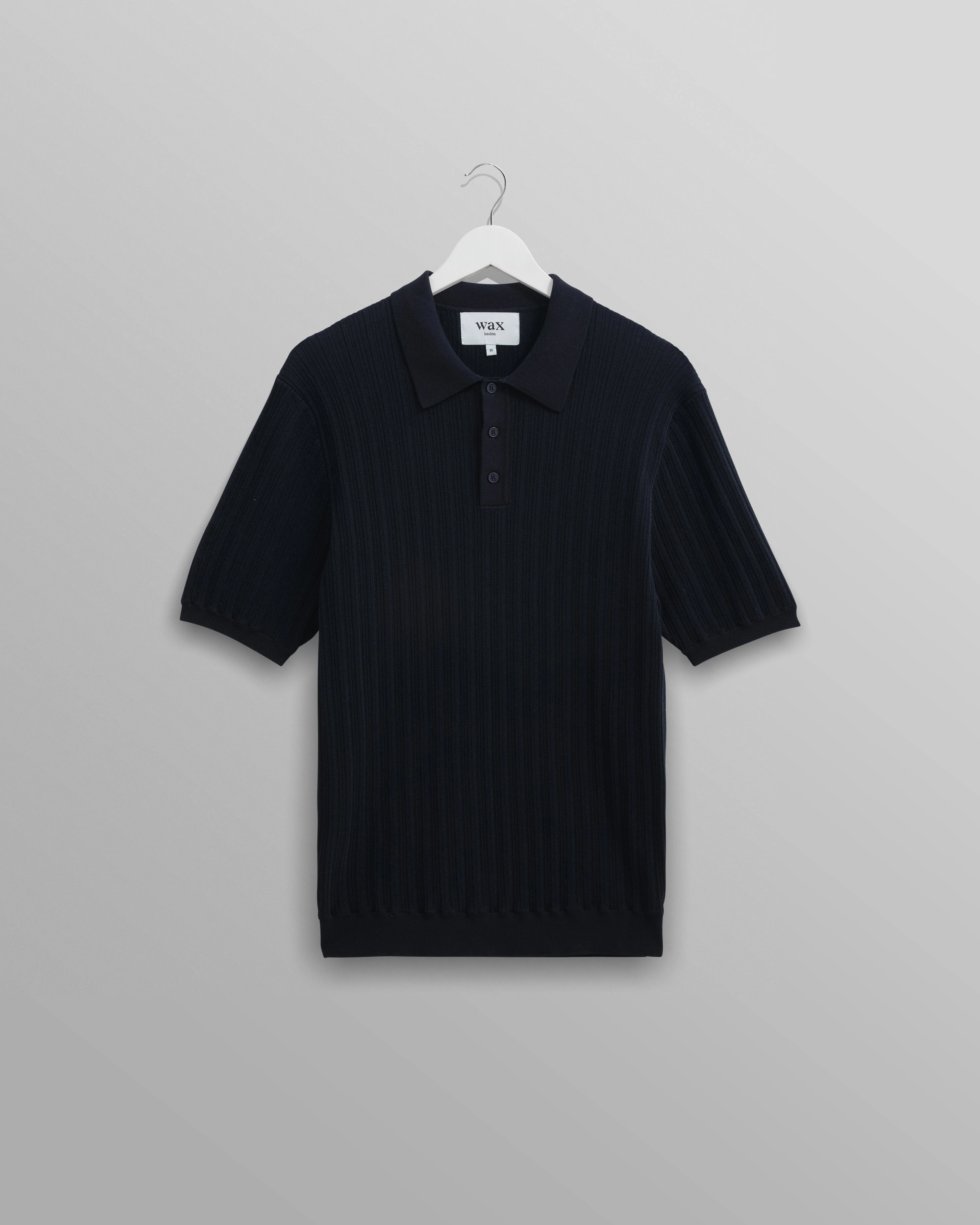 Naples - Midnight Navy Textured Knitted Polo Shirt - 1