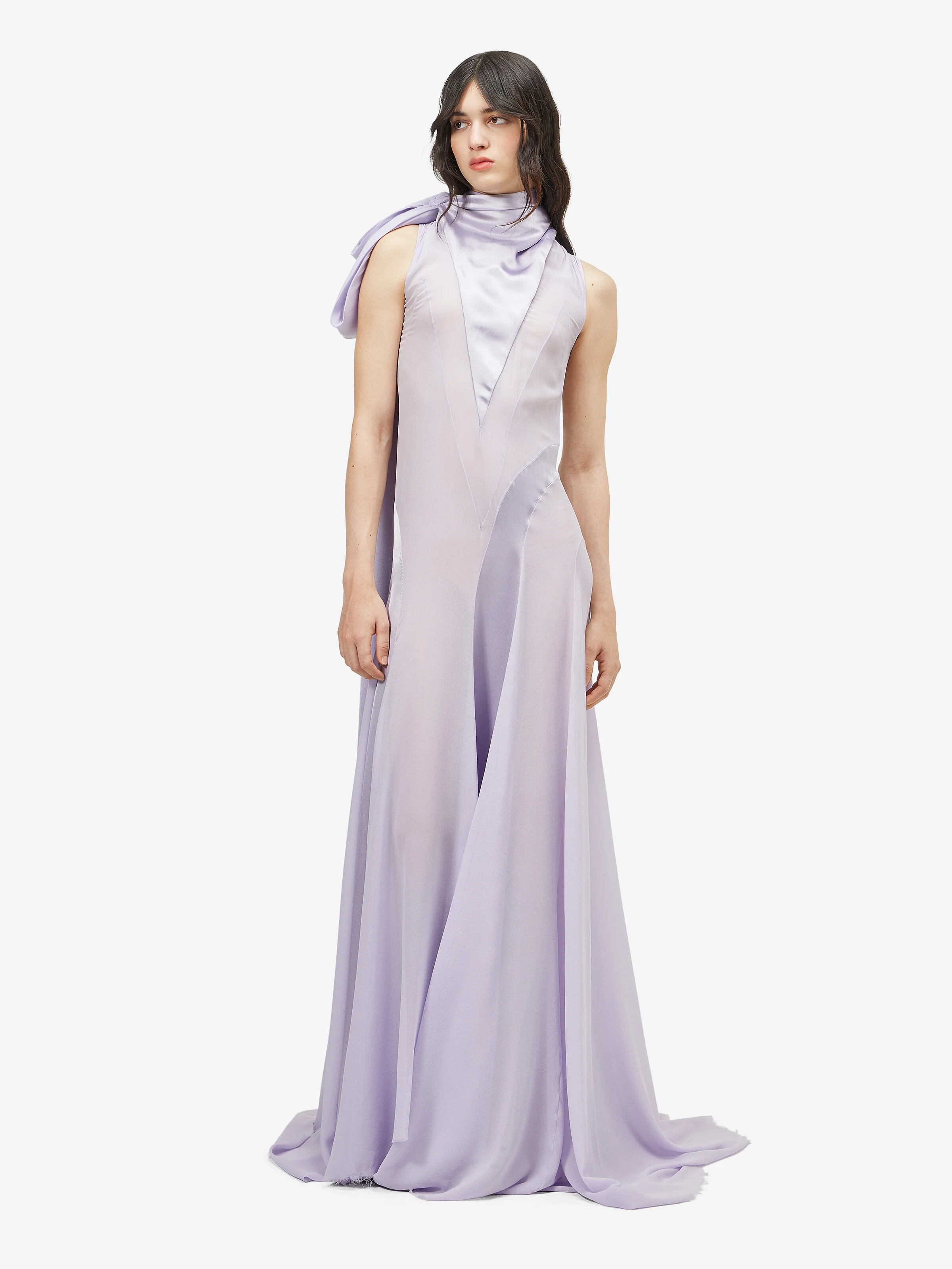 Women's Shoulder Bow Evening Dress in Lilac - 1