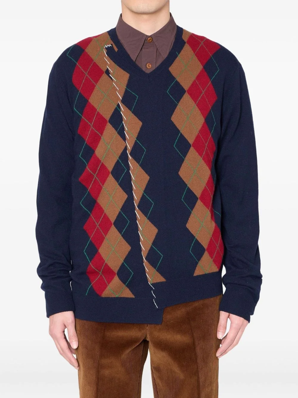 diamond-pattern v-neck sweater - 1