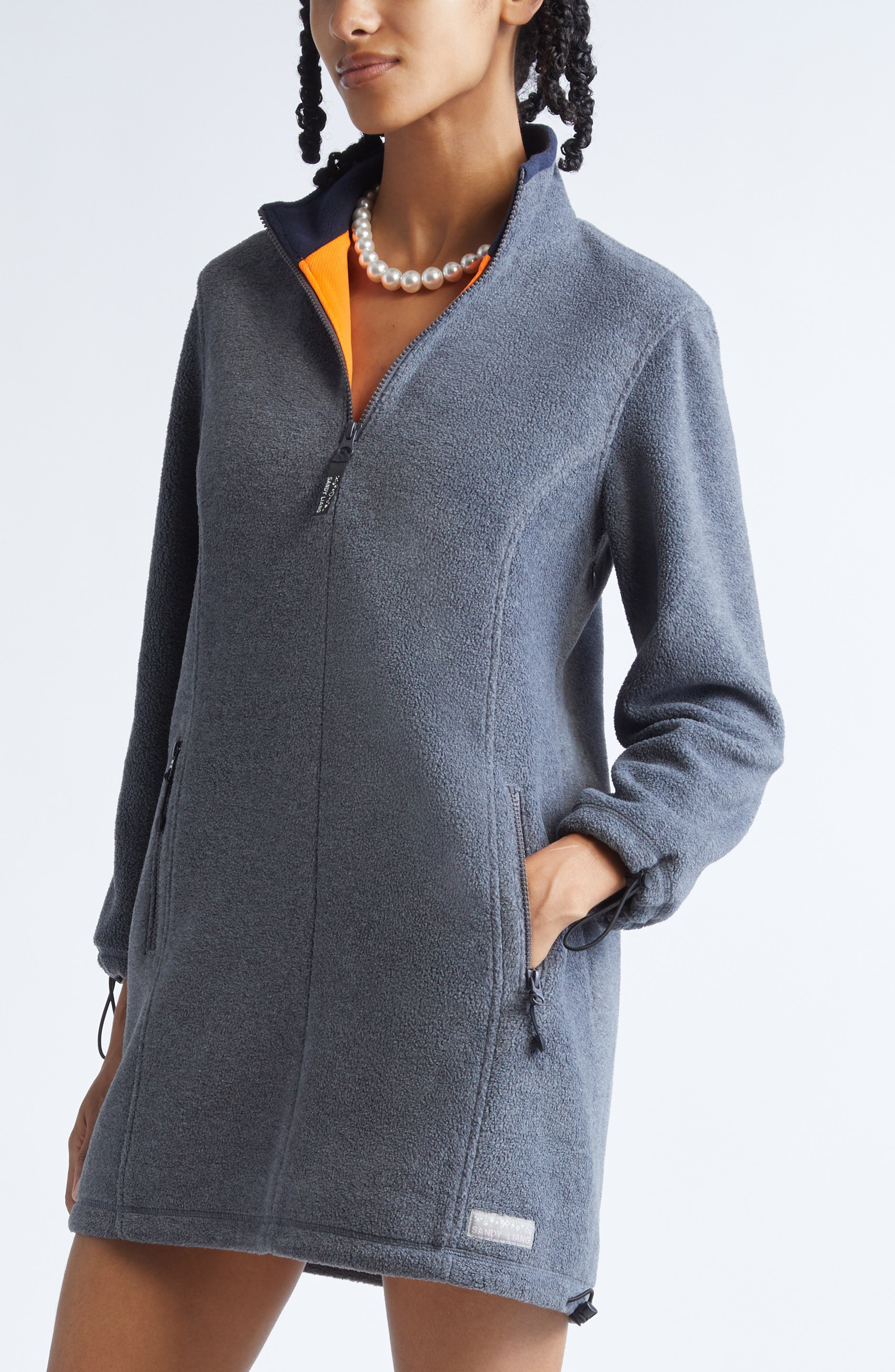 Sandy Liang Lamb Polar Fleece Minidress in Grey at Nordstrom - 4