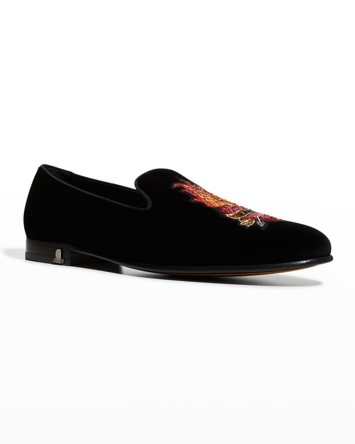 Men's Flaming Heart Leather & Velvet Smoking Shoes - 2
