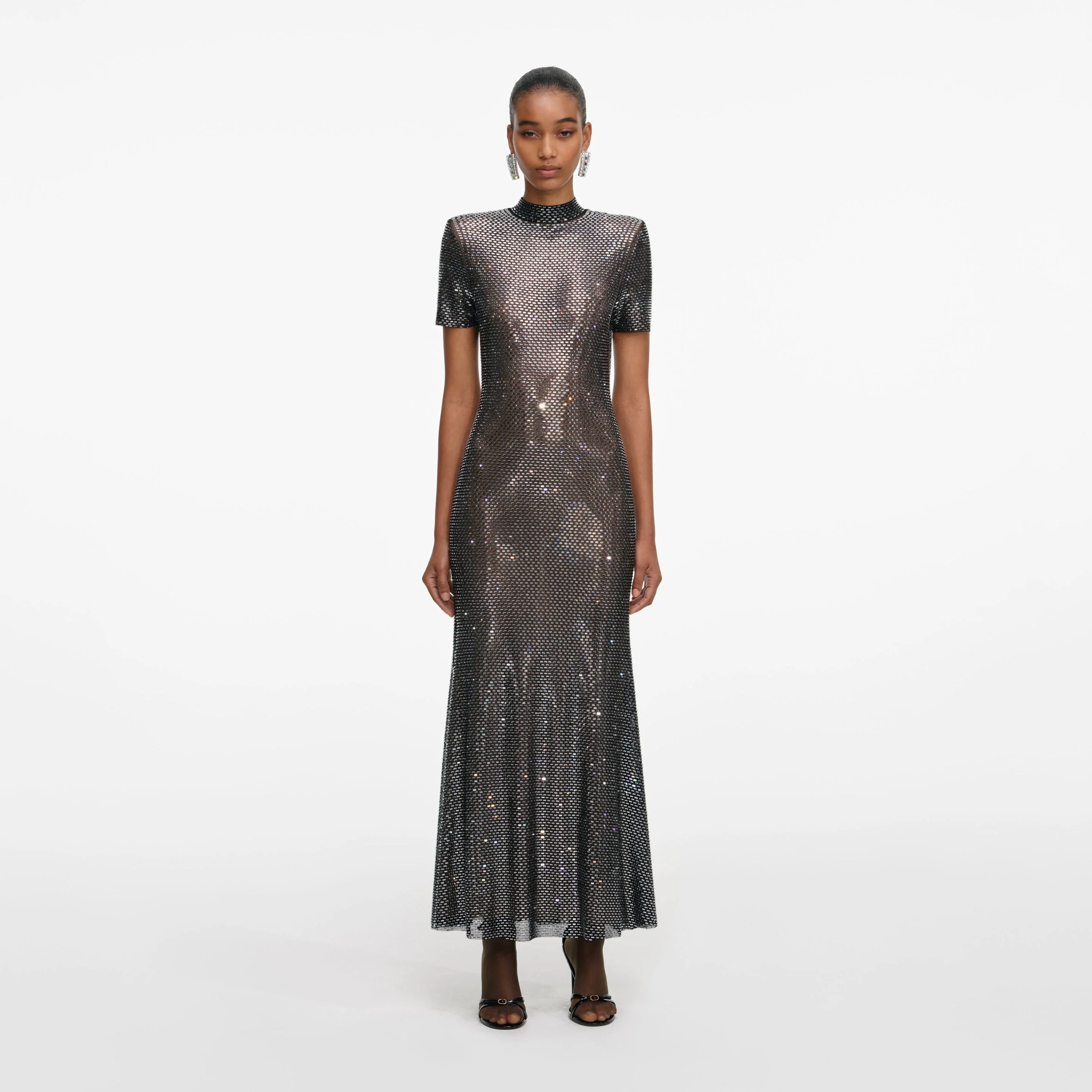 Gunmetal Rhinestone Mesh Midi Dress - 1